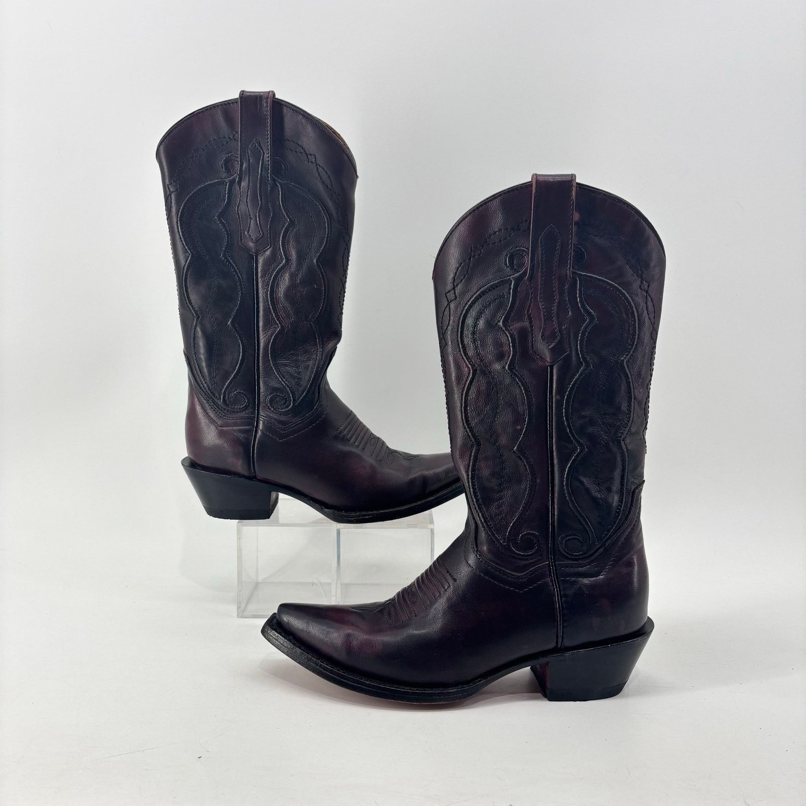 Vintage Vaccari Cowboy Boots Burgundy Plum Size 6.5 Leather Classic Size US 6.5 / IT 36.5 - 8 Thumbnail