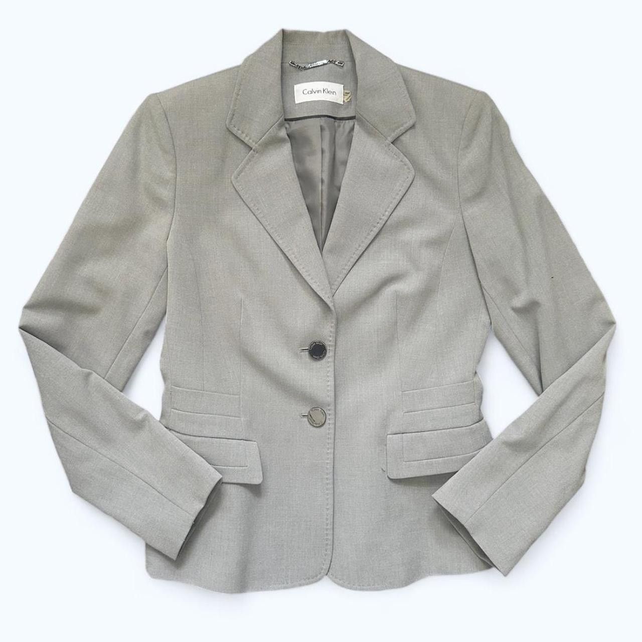 Calvin Klein Calvin Klein Grey Two-Button Lux Women’s Blazer Size 4 Size S / US 4 / IT 40 - 1 Thumbnail
