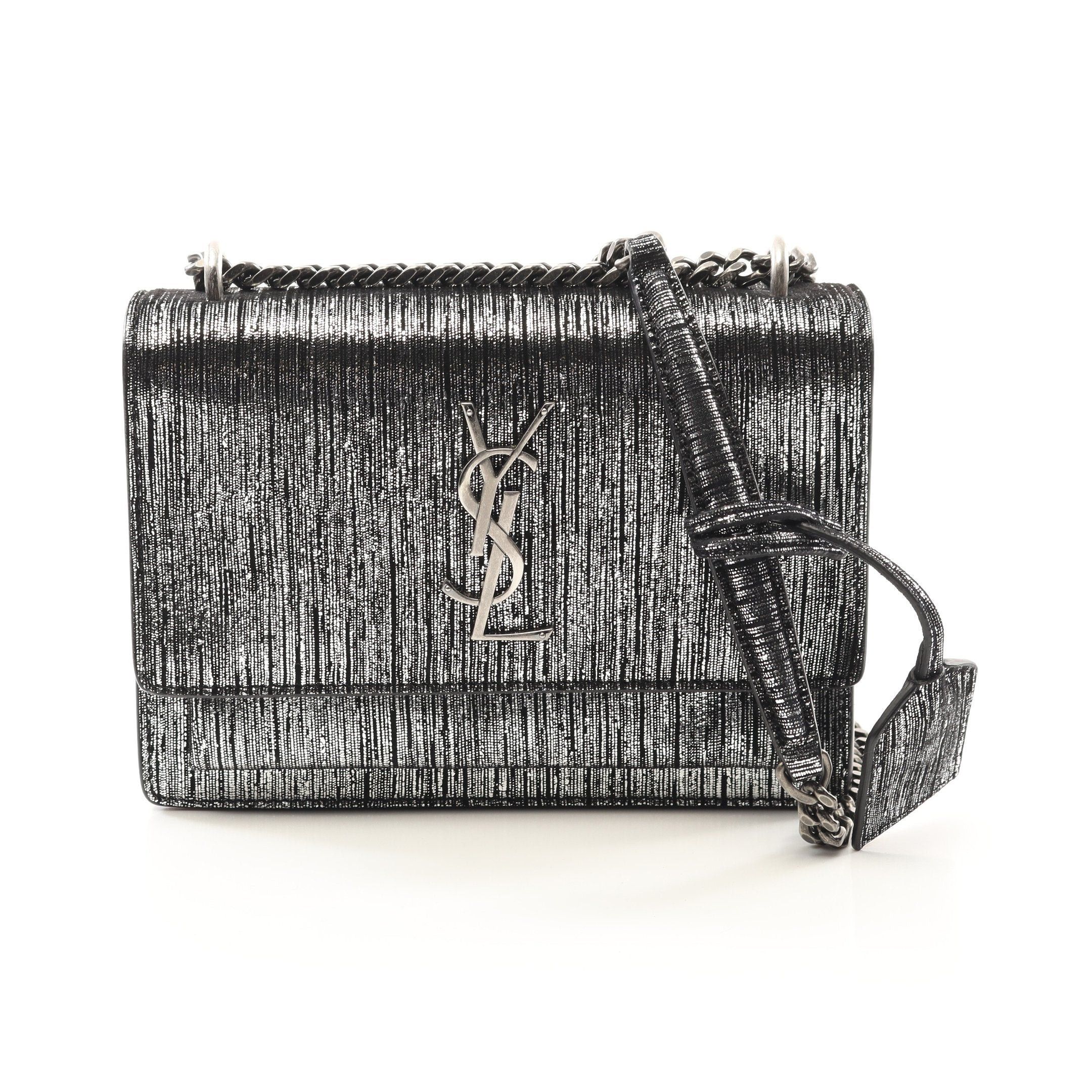 YVES Saint Laurent Sunset Chain Shoulder Bag Suede Silver Metallic, Women's
