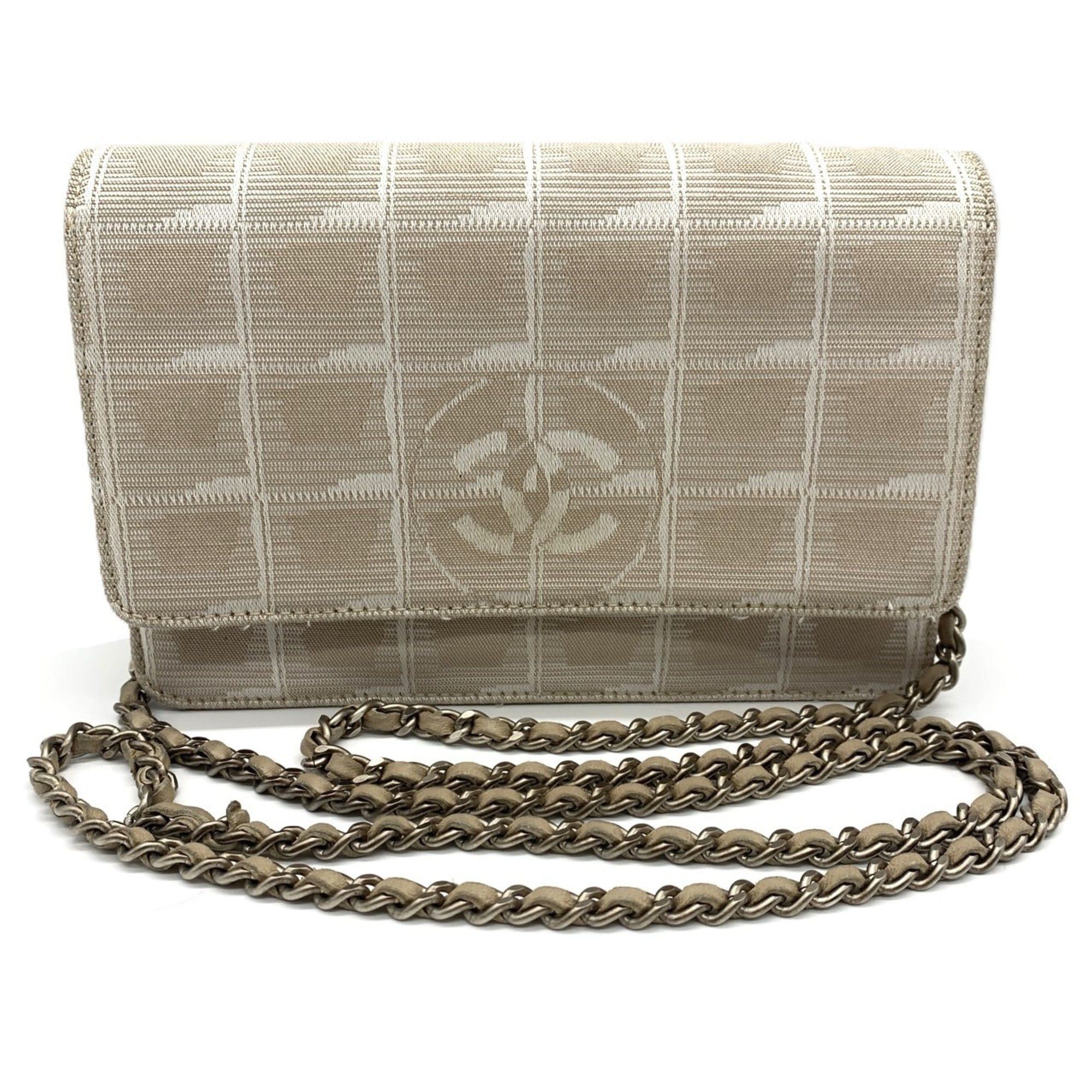 Chanel CHANEL New Travel Line Chain Wallet Shoulder Bag Nylon Leather Beige A15772 Size ONE SIZE - 1 Thumbnail