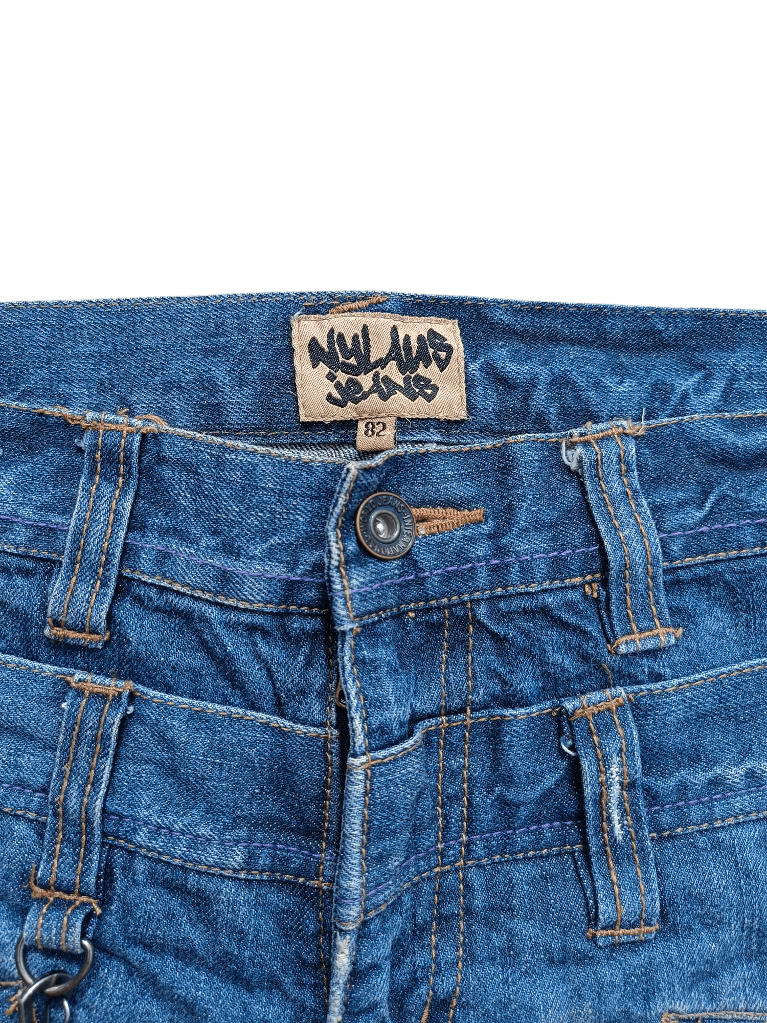 Japanese Brand 💥VINTAGE💥 NYLAUS DOUBLE WAIST STUD STRAP DISTRESSED JEANS Size US 32 / EU 48 - 4 Thumbnail