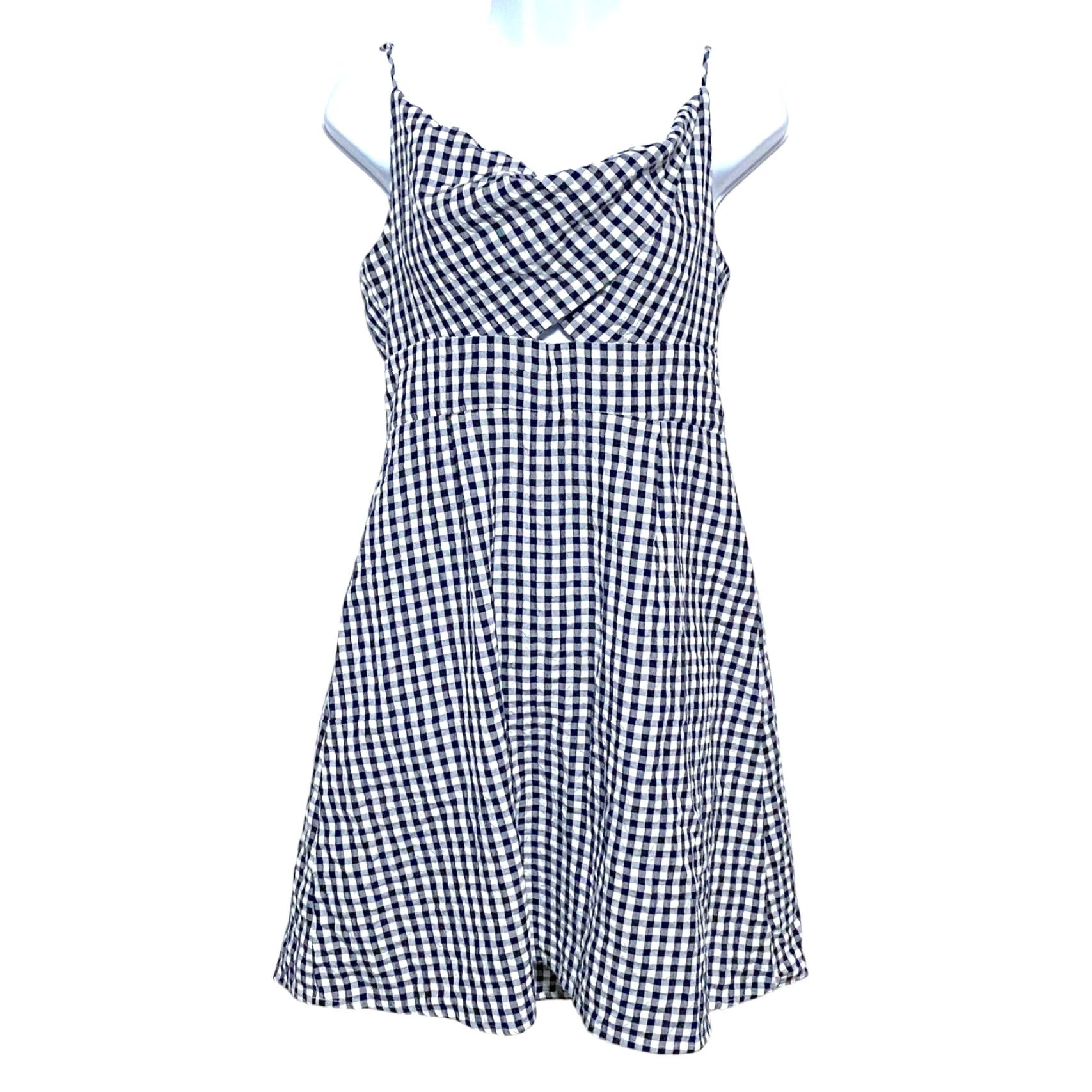 Loft LOFT Gingham Check Blue Cowl Neck Mini Dress 10 Casual Coastal Nautical Sleeveless A-Line Women's Size L / US 10 / IT 46 - 2 Thumbnail