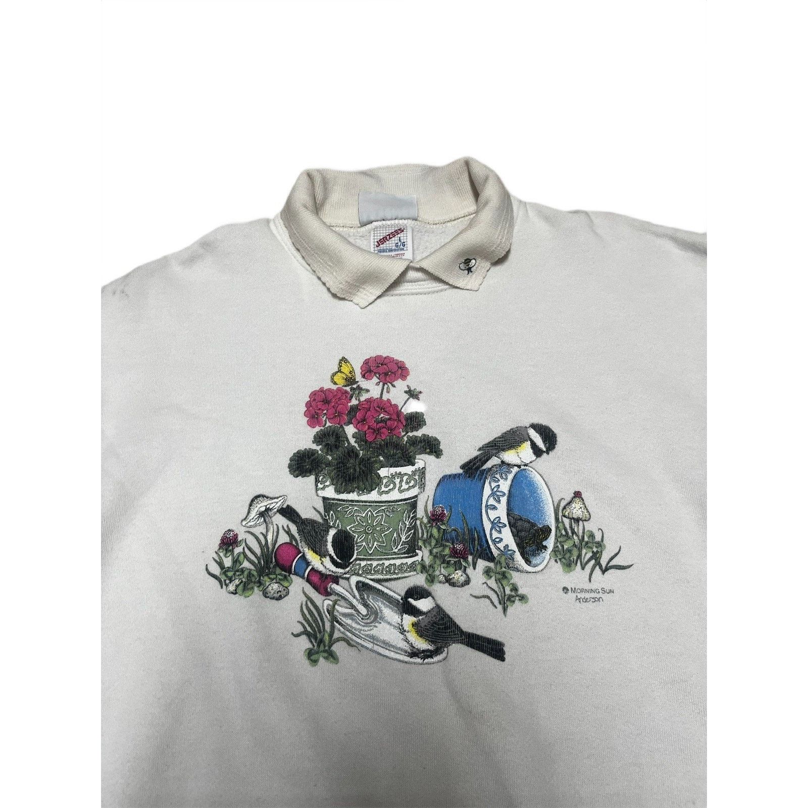 Jerzees Vintage Morning Sun Sweatshirt Birds Flowers Garden USA Made Size L / US 10 / IT 46 - 3 Thumbnail