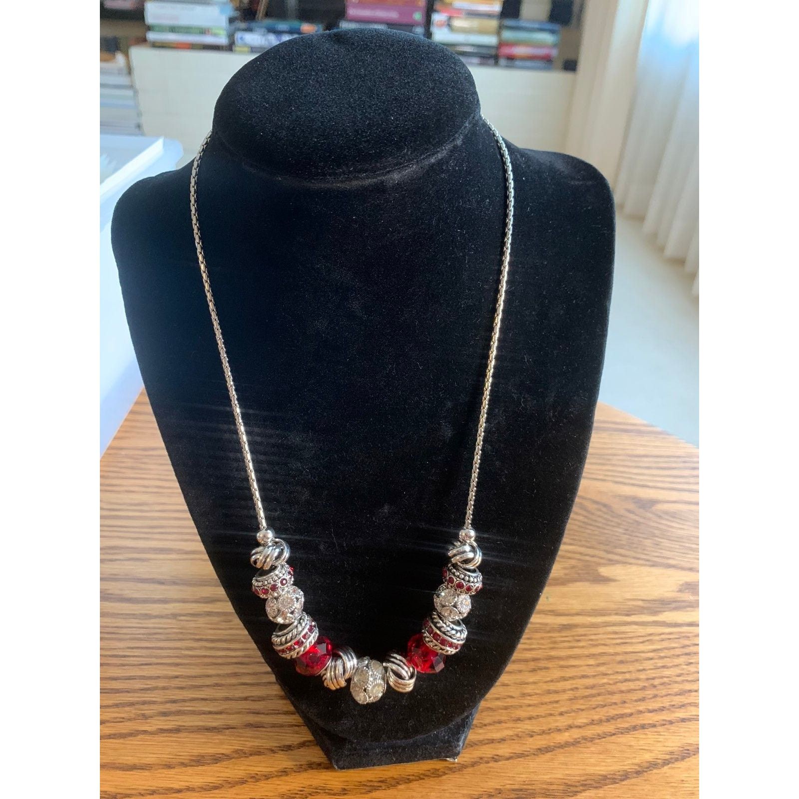 Other Beaded Charm Necklace Redand Silver Color Size ONE SIZE - 1 Thumbnail