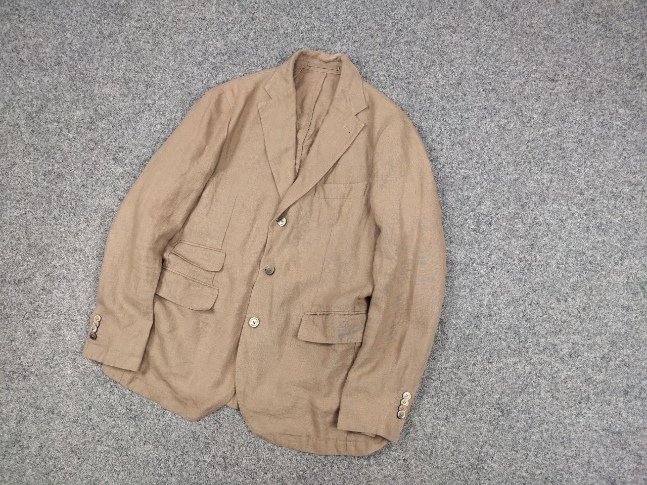 Japanese Brand Man by Carlos Castillo Design Beige Linen Mens Blazer Jacket Size US L / EU 52-54 / 3 - 3 Thumbnail