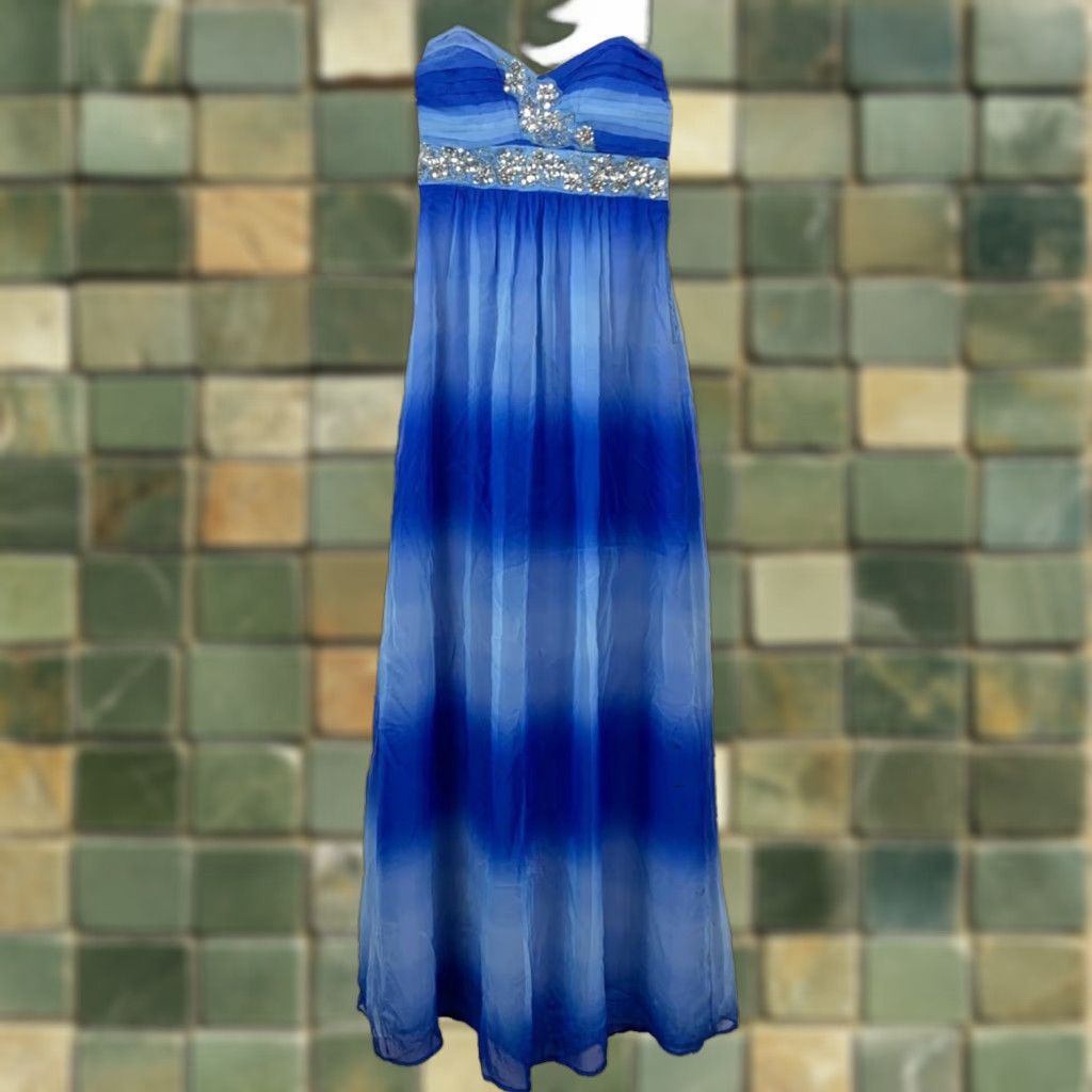 Vintage VINTAGE B. Darlin Maxi Prom Dress Blue 7/8 Y2K Eveningwear Long Formal Size M / US 6-8 / IT 42-44 - 1 Thumbnail