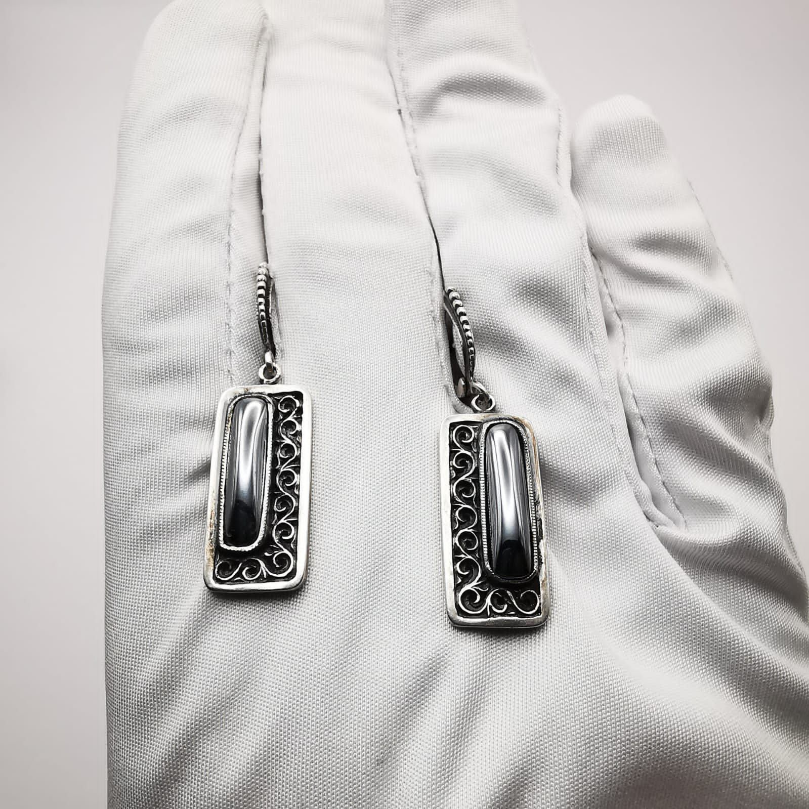Vintage Vintage Earrings"Lanes" 925 Sterling Silver,Hematite Size ONE SIZE - 7 Thumbnail