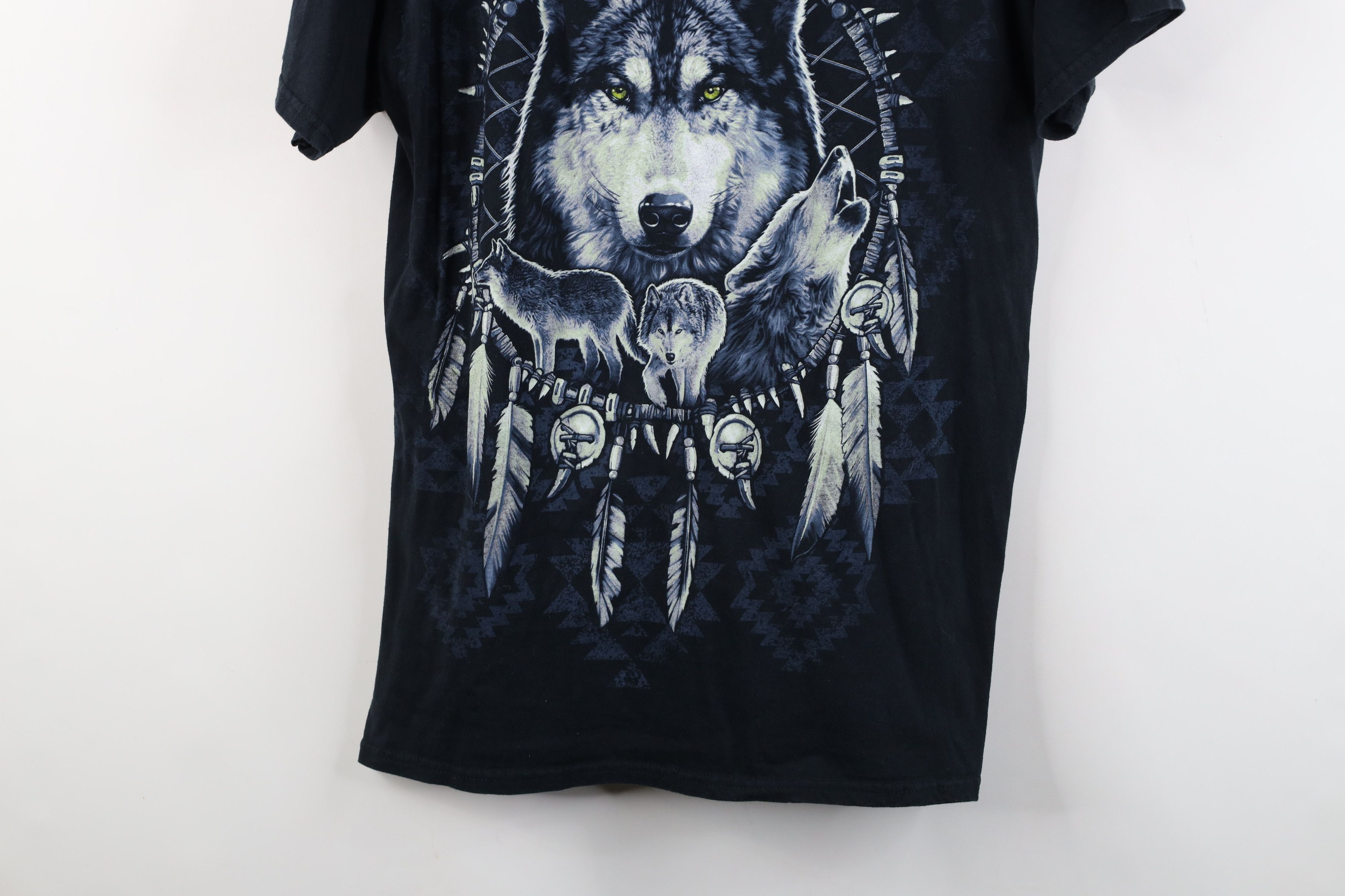 Vintage Vintage 90s Y2K Streetwear Nature Tribal Wolf T-Shirt Black Size US M / EU 48-50 / 2 - 3 Thumbnail