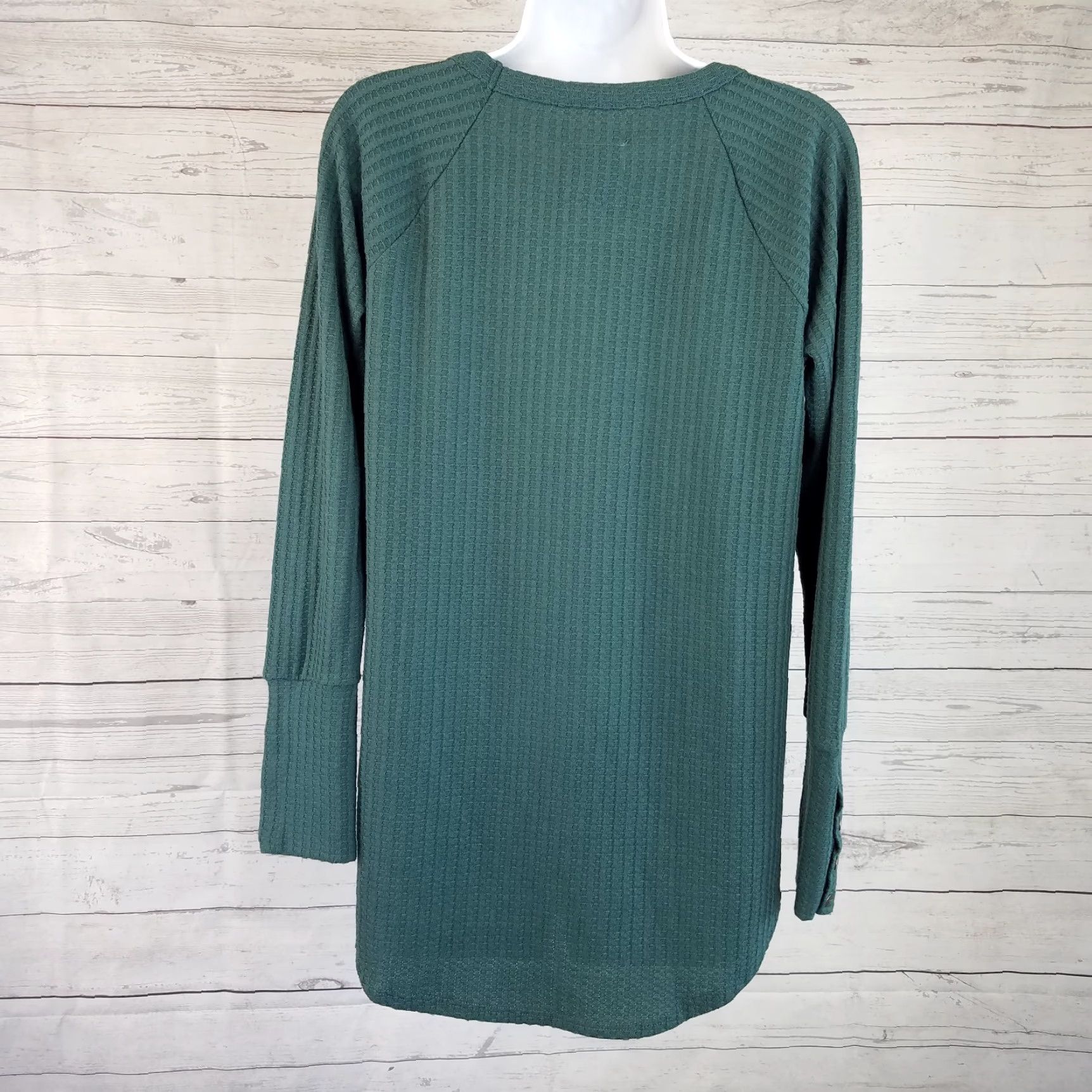 Vintage Chaser Women's Waffle Knit Top Blouse Long Sleeve Teal Green Size L Casual Thermal Knit Shirt Womens Size L / US 10 / IT 46 - 2 Thumbnail