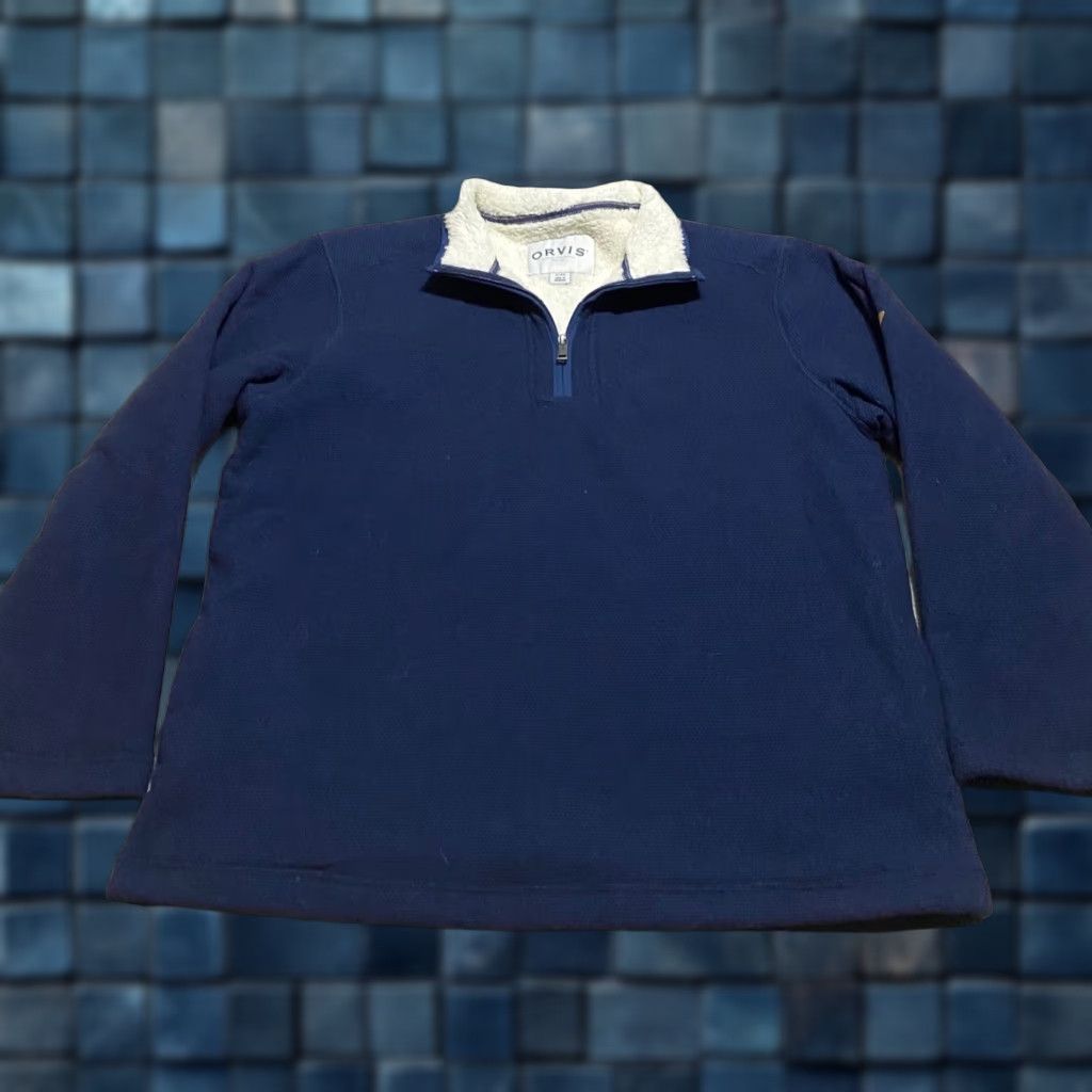 Orvis Orvis Mens XL Sweater Solid Blue 1/2 Zip Pullover Fleece Lined Long Sleeve Size US XL / EU 56 / 4 - 1 Thumbnail