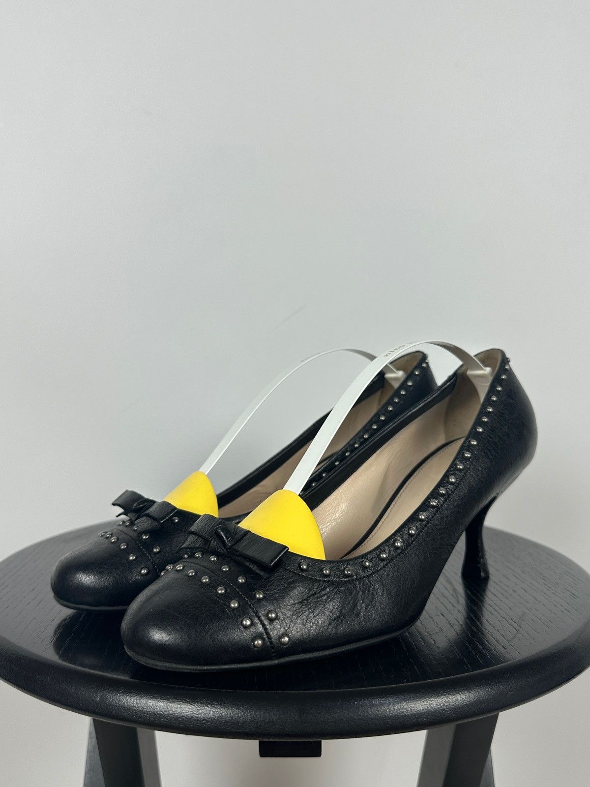 Prada Prada Black Leather Studded Bow Kitten Heels Pumps Size US 9 / IT 39 - 9 Thumbnail