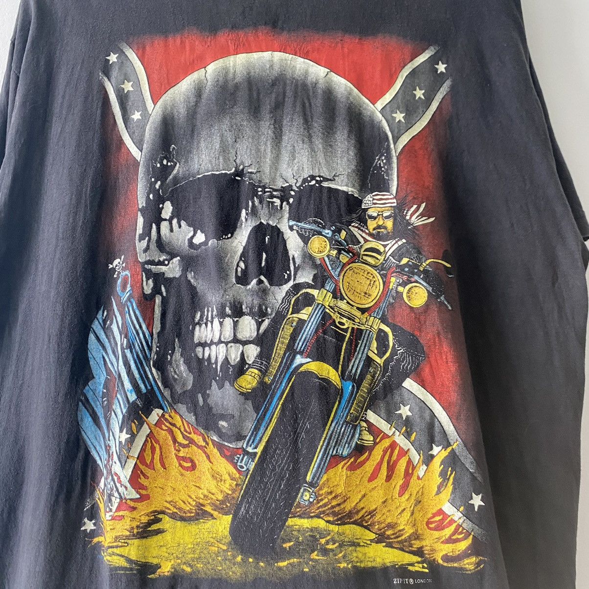 West Coast Choppers Thrashed Faded Vintage 90s Skull Flame Choppers ERD GRUNGE T Size US XL / EU 56 / 4 - 3 Thumbnail