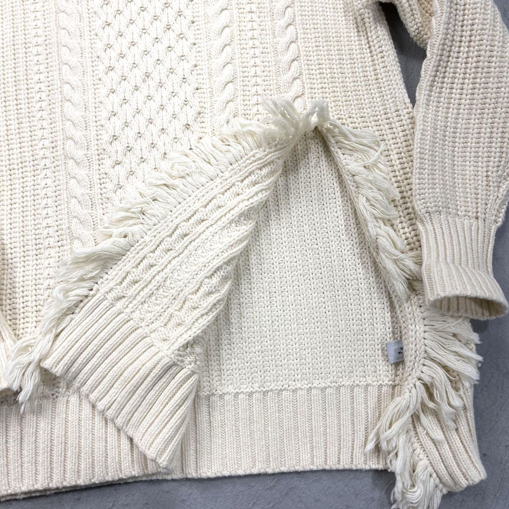 J.Crew J.CREW Sweater Womens Medium White Cable-Knit Fringe Tunic Long Sleeve Crew Neck Heavyweight Cotton Nylon Wool Size M / US 6-8 / IT 42-44 - 4 Thumbnail