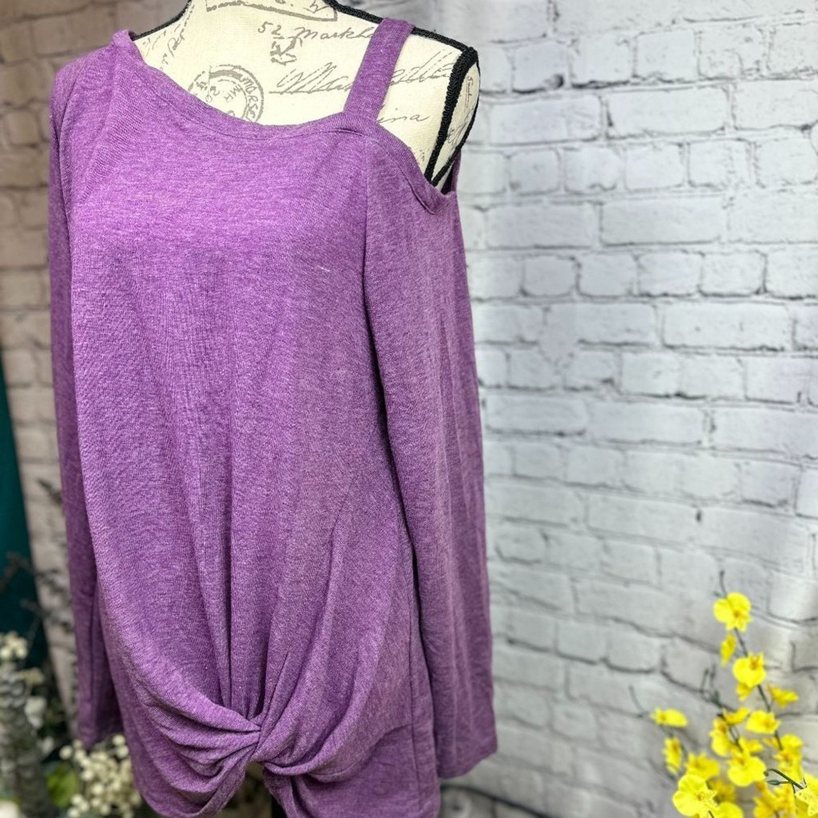 Other Leo Rossi Cold Shoulder Twist Front Top Tunic Blouse Plum XL Size XL / US 12-14 / IT 48-50 - 6 Thumbnail
