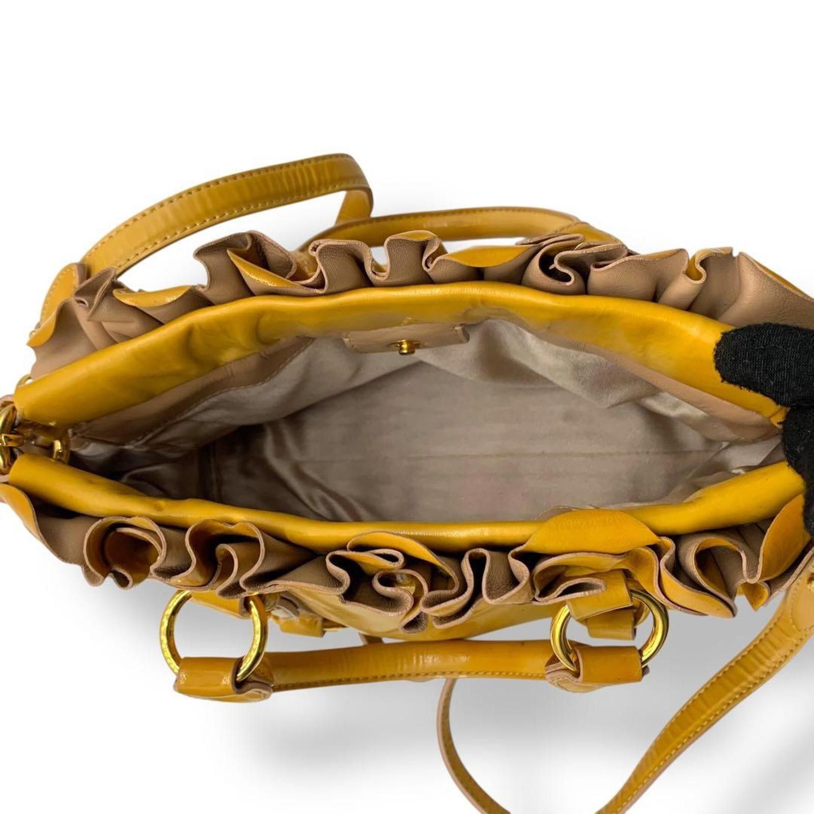 Miu Miu Miu Miu - Yellow Leather Ruffled Satchel Bag Size ONE SIZE - 7 Thumbnail