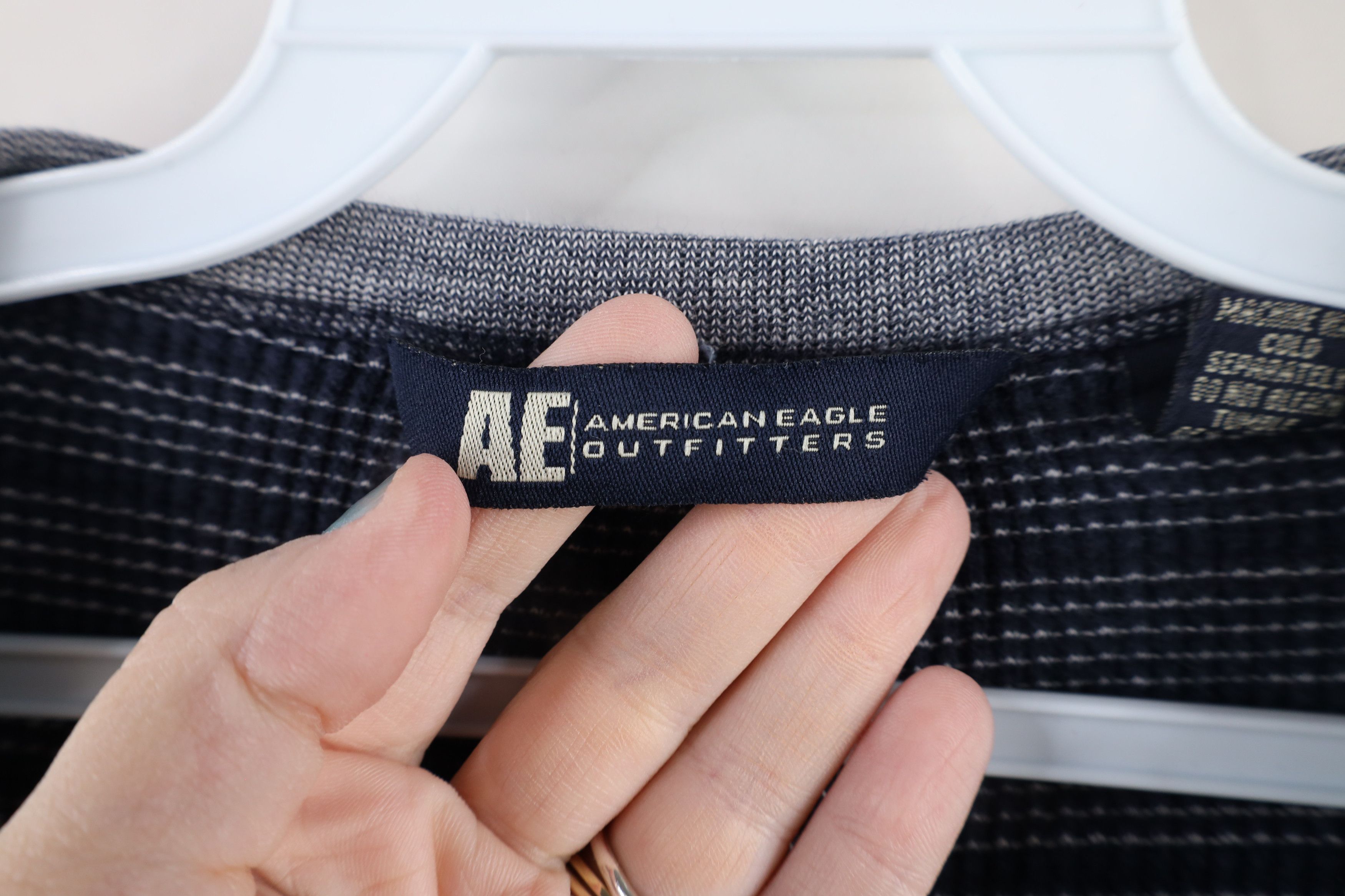 American Eagle Outfitters × Vintage Vintage 90s American Eagle Outfitters Waffle Knit T-Shirt Size US L / EU 52-54 / 3 - 10 Thumbnail