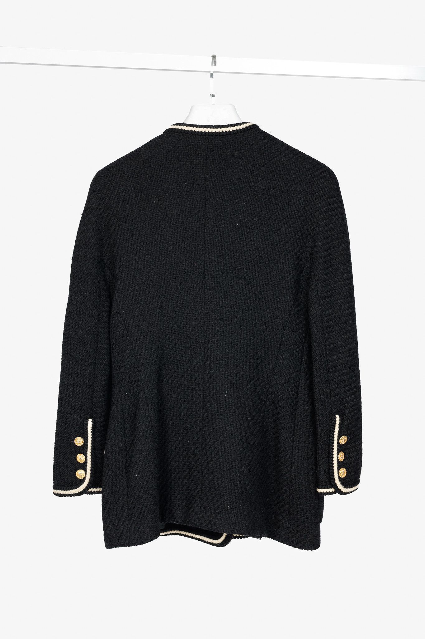 Chanel Boutique 80's Black Wool-Tweed Double-Breasted Blazer