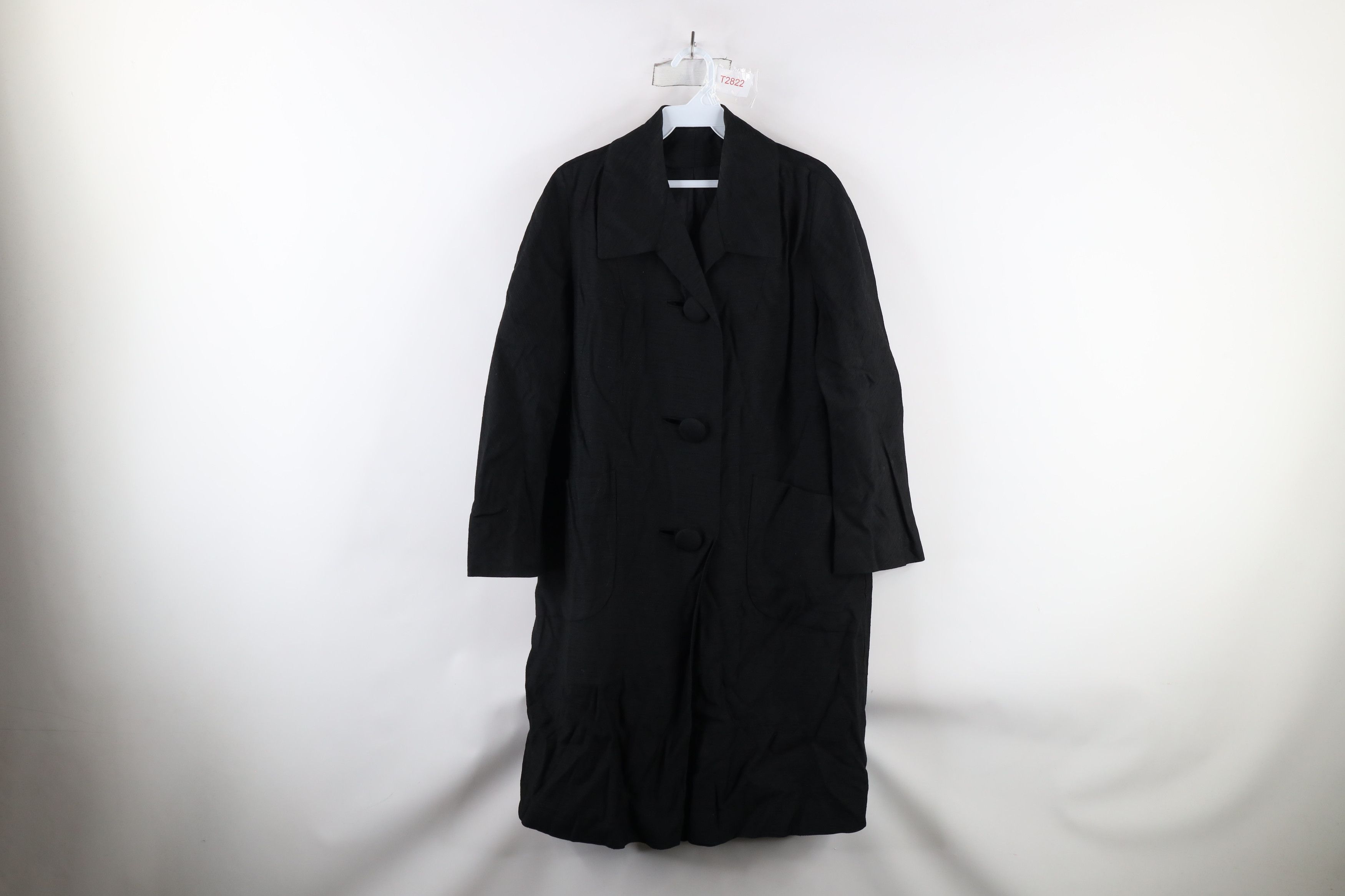 Vintage 50s 60s Rockabilly Rayon Big Button Trench Coat USA