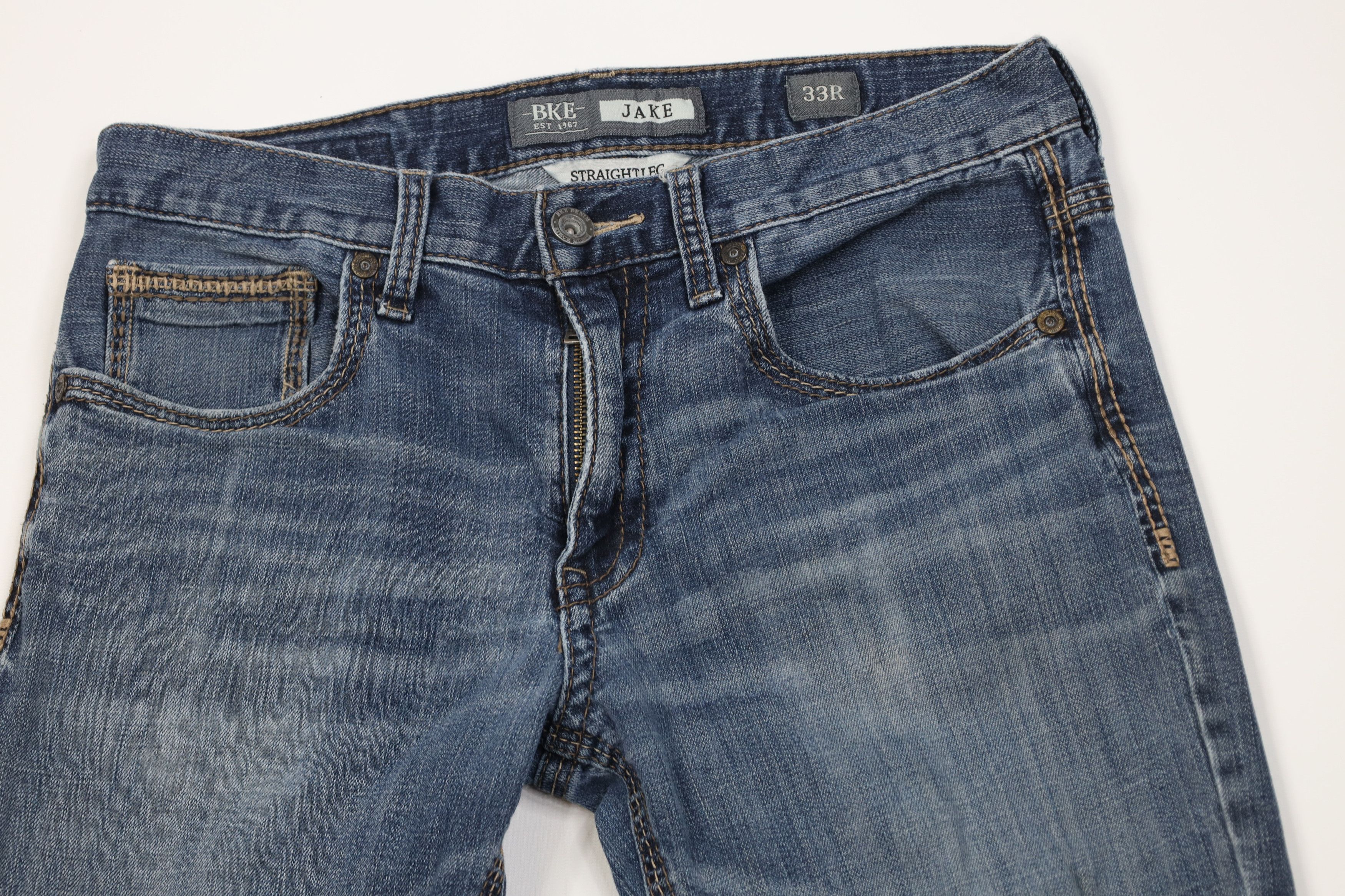 Vintage Buckle BKE Thick Stitch Jake Straight Leg Denim Jeans Blue Size US 33 - 2 Thumbnail