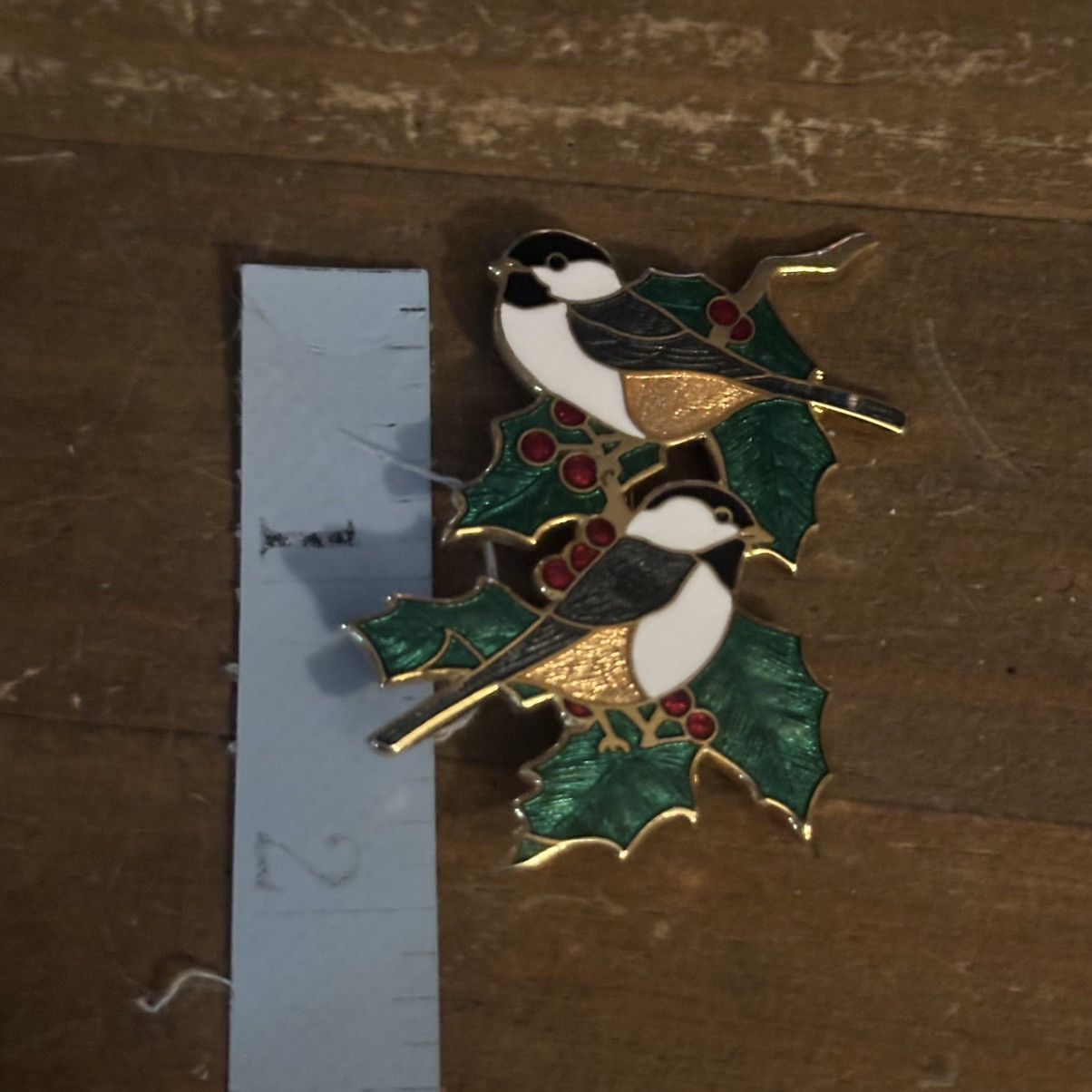 Vintage Vintage Christmas cloisonné birds and holly branches brooch Size ONE SIZE - 3 Thumbnail