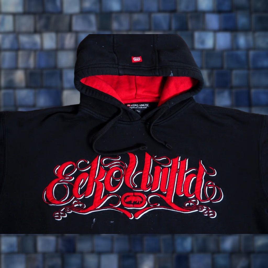 Ecko Unltd. VINTAGE Ecko Unltd Hooded Hoodie Sweatshirt XL Black Grunge Logo Crew Neck Long Sleeve Pullover Mens/Adult Pattern: Graphic Print Size US XL / EU 56 / 4 - 1 Thumbnail