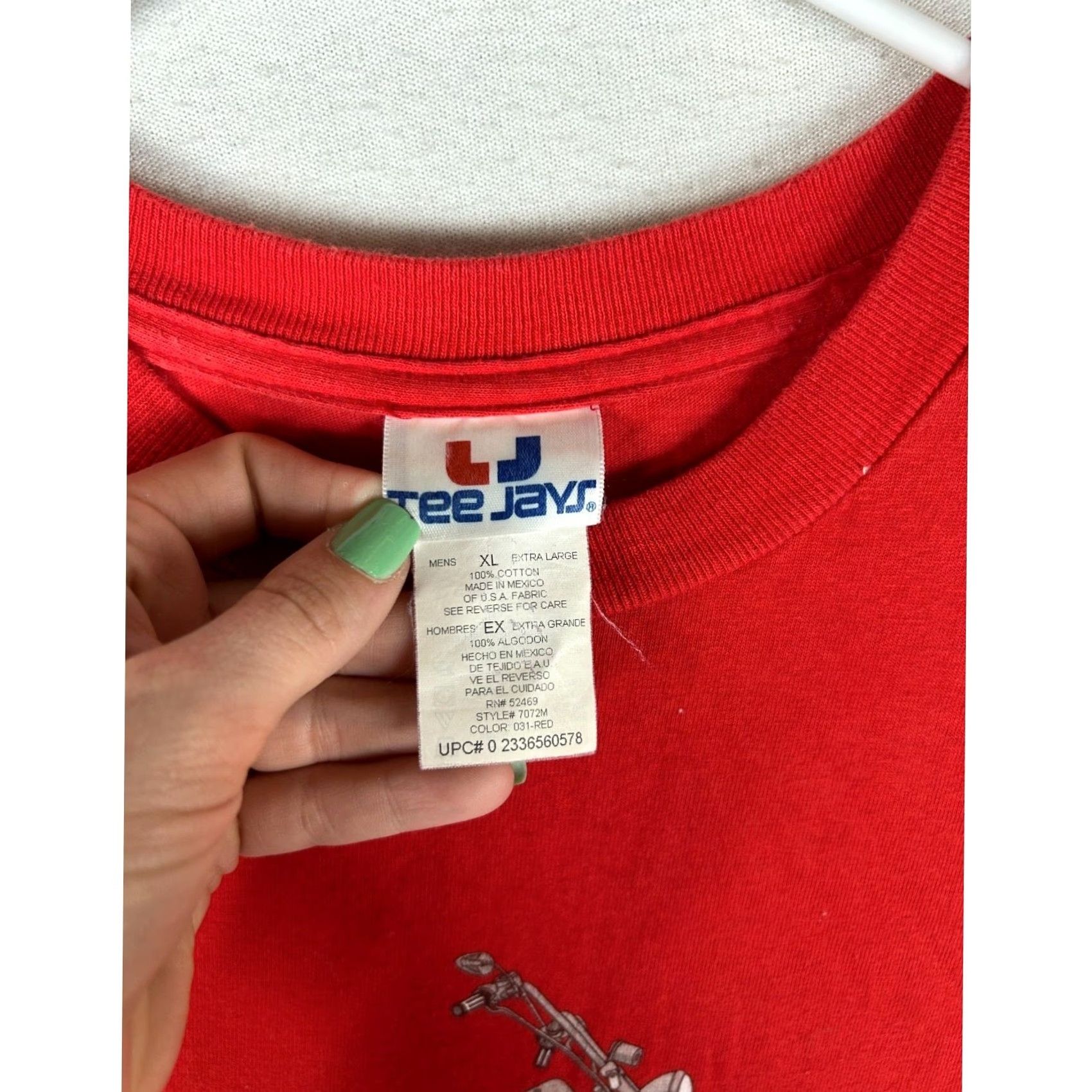 TEE JAYS Tee Jays T-Shirt Mens XL Red Graphic Print Cotton Crew Neck Motorcycle Hawg Size US XL / EU 56 / 4 - 3 Thumbnail