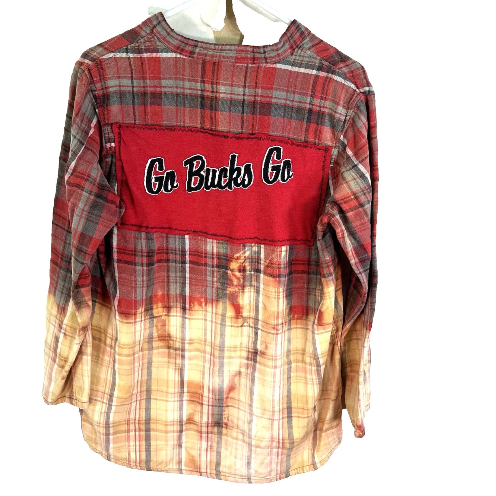 Faded Glory Go Bucks Go Hand Bleached Flannel Up-Cycled Adult SZ L Festival Grunge Boho Size L / US 10 / IT 46 - 2 Thumbnail