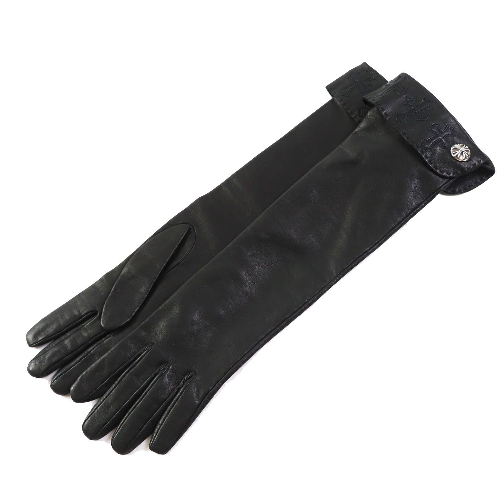 image of Chrome Hearts Leather Gloves in Black, Men's