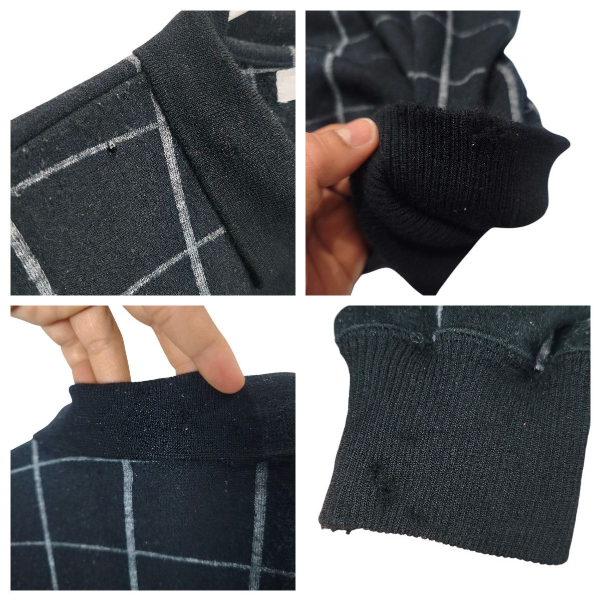 Comme des Garcons Homme Vintage 80's CDGH Checkered Knit Long Sleeve Polo Shirt Size US L / EU 52-54 / 3 - 9 Thumbnail