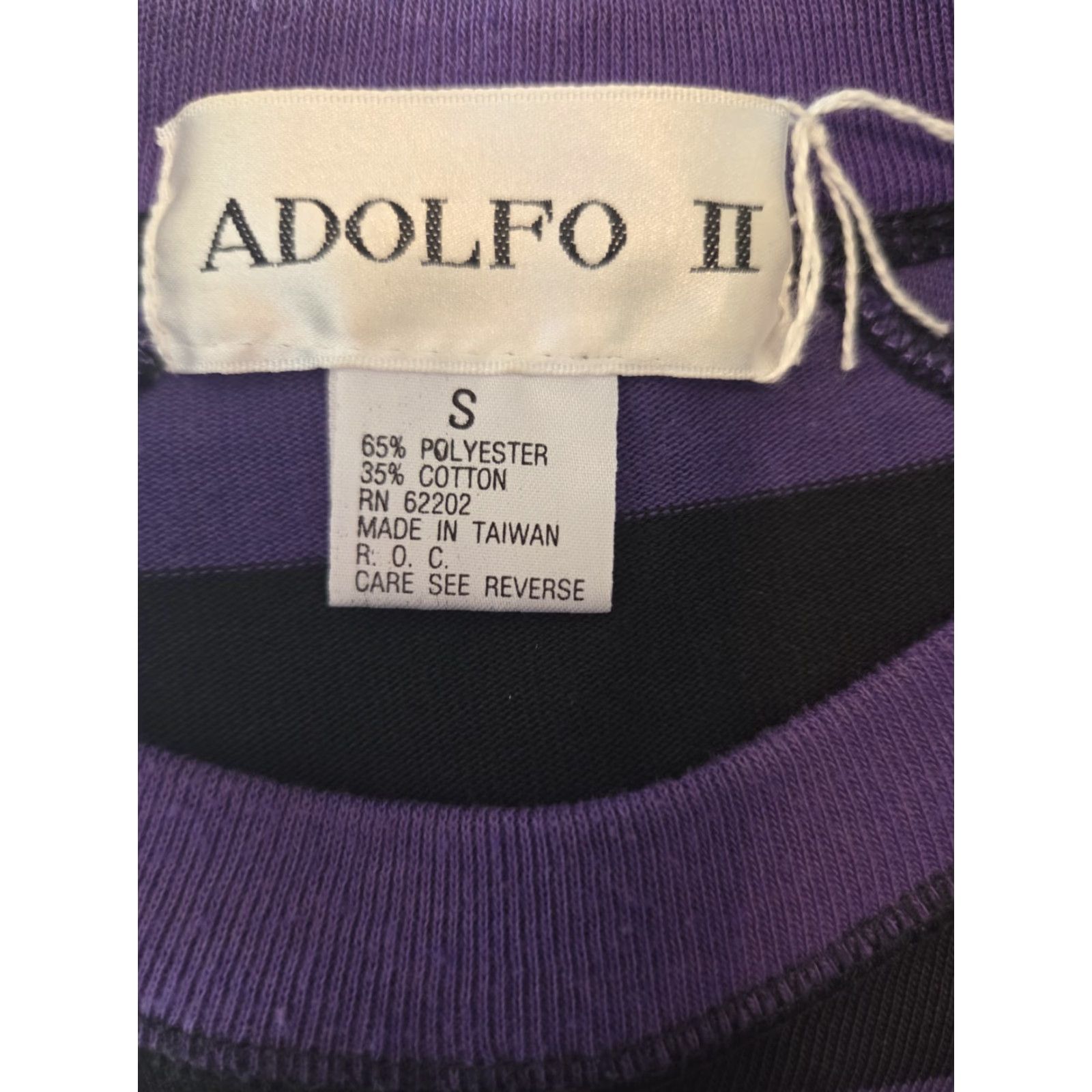 Vintage VTG 80s Adolfo II Purple Black Stripe Drop Waist Ruffle Hem Sweater Dress S Womens Size S / US 4 / IT 40 - 6 Thumbnail
