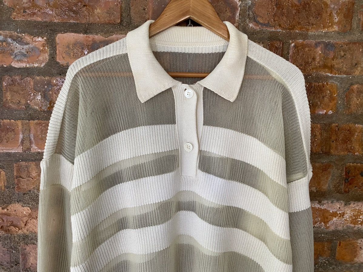 Homme Plisse Issey Miyake × Issey Miyake 2000s ISSEY MIYAKE Mesh Net stripe oversize shirt Size US L / EU 52-54 / 3 - 3 Thumbnail