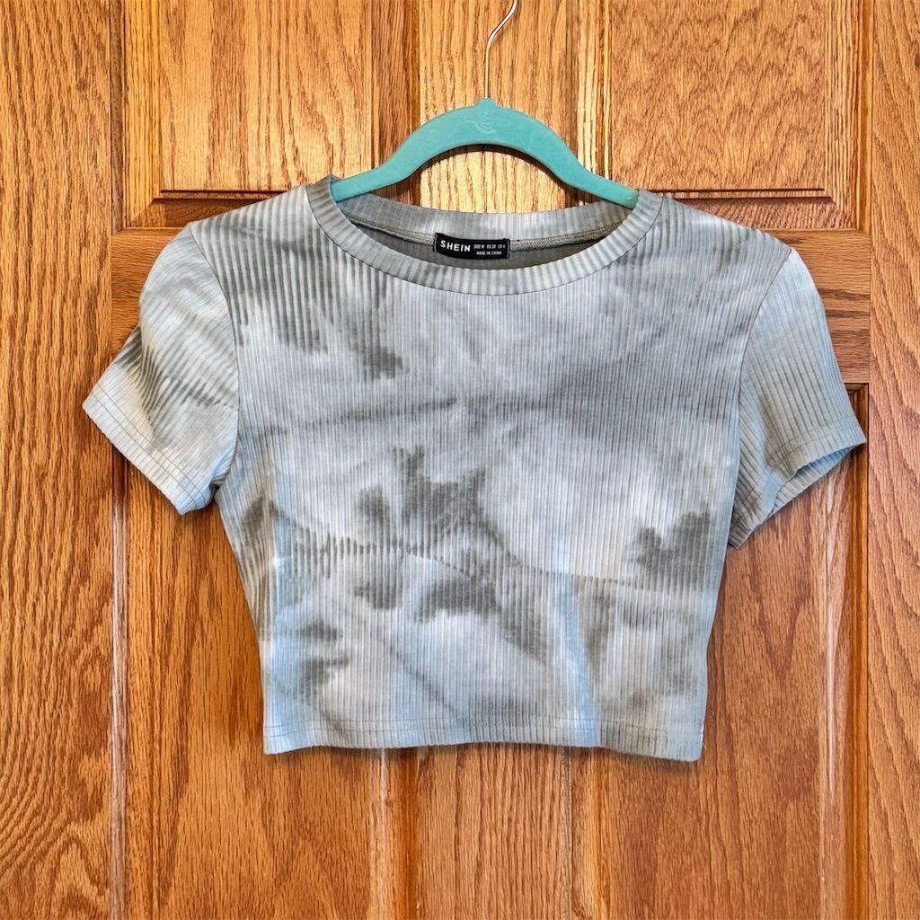 Shein SHEIN Women's Sage Green Tie-Dye Crop Top Size M Short Slee Size M / US 6-8 / IT 42-44 - 1 Thumbnail