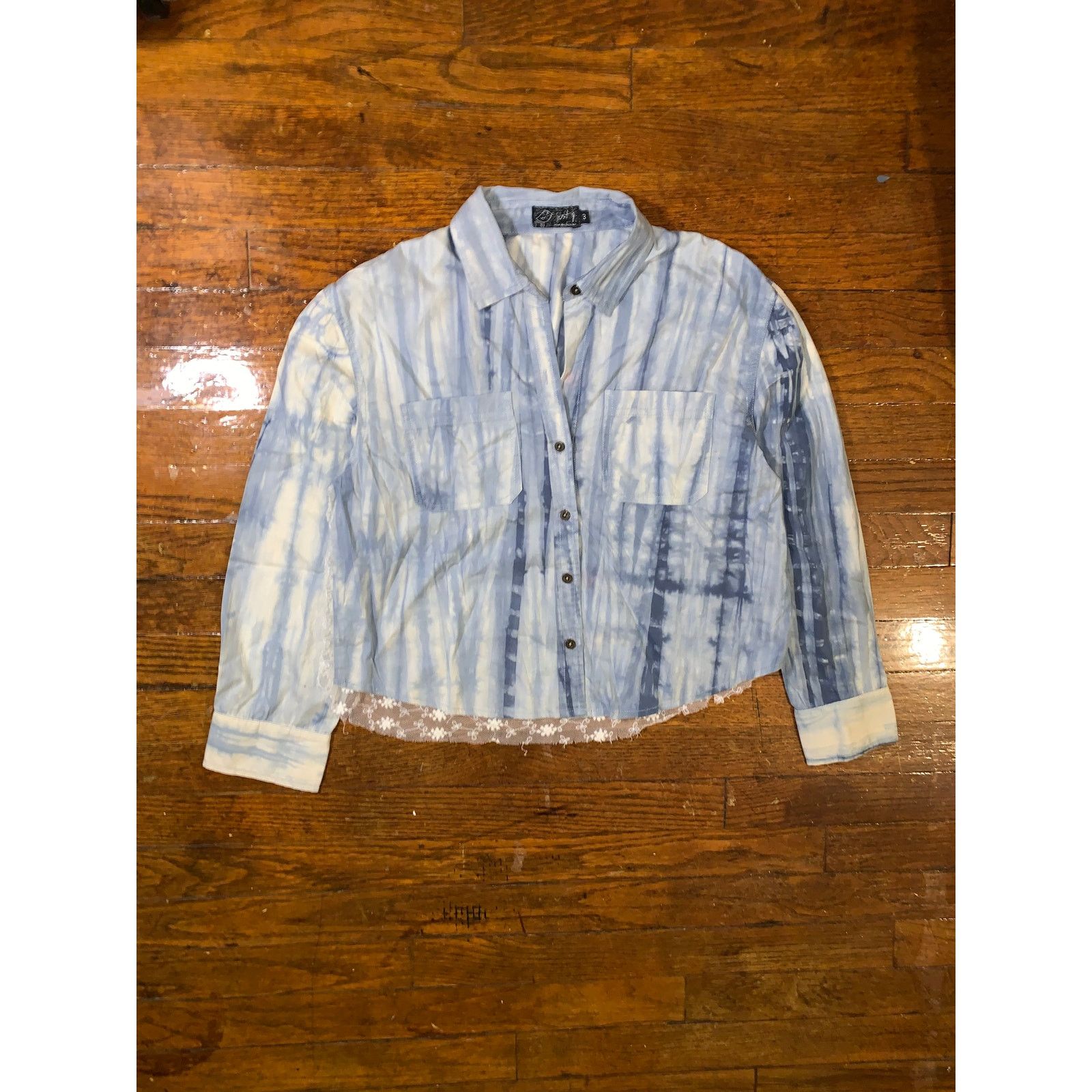Other Y2K Just G Blue Tie Dye Lace Back Button Up Womens Size 3 Size S / US 4 / IT 40 - 2 Thumbnail