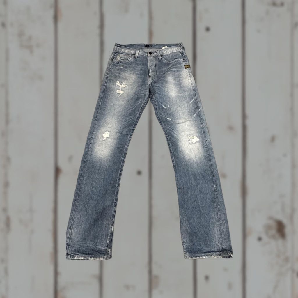 Vintage G-Star RAW Jeans Mens 33x34 Light Wash 3301 Distressed Straight Button Fly Size US 33 - 1 Thumbnail