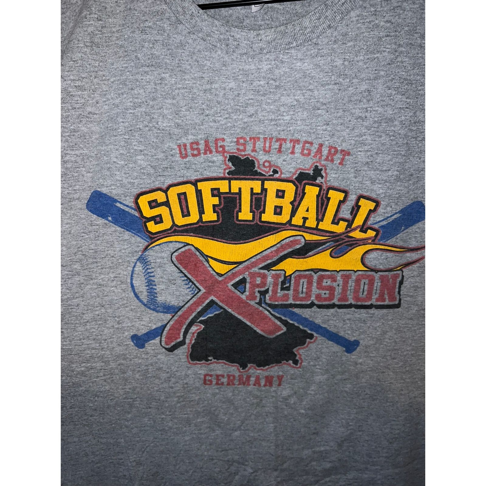 Fruit Of The Loom Vintage USAG Stuttgart Shirt Softball Germany Gray Tee XL Size US XL / EU 56 / 4 - 4 Thumbnail