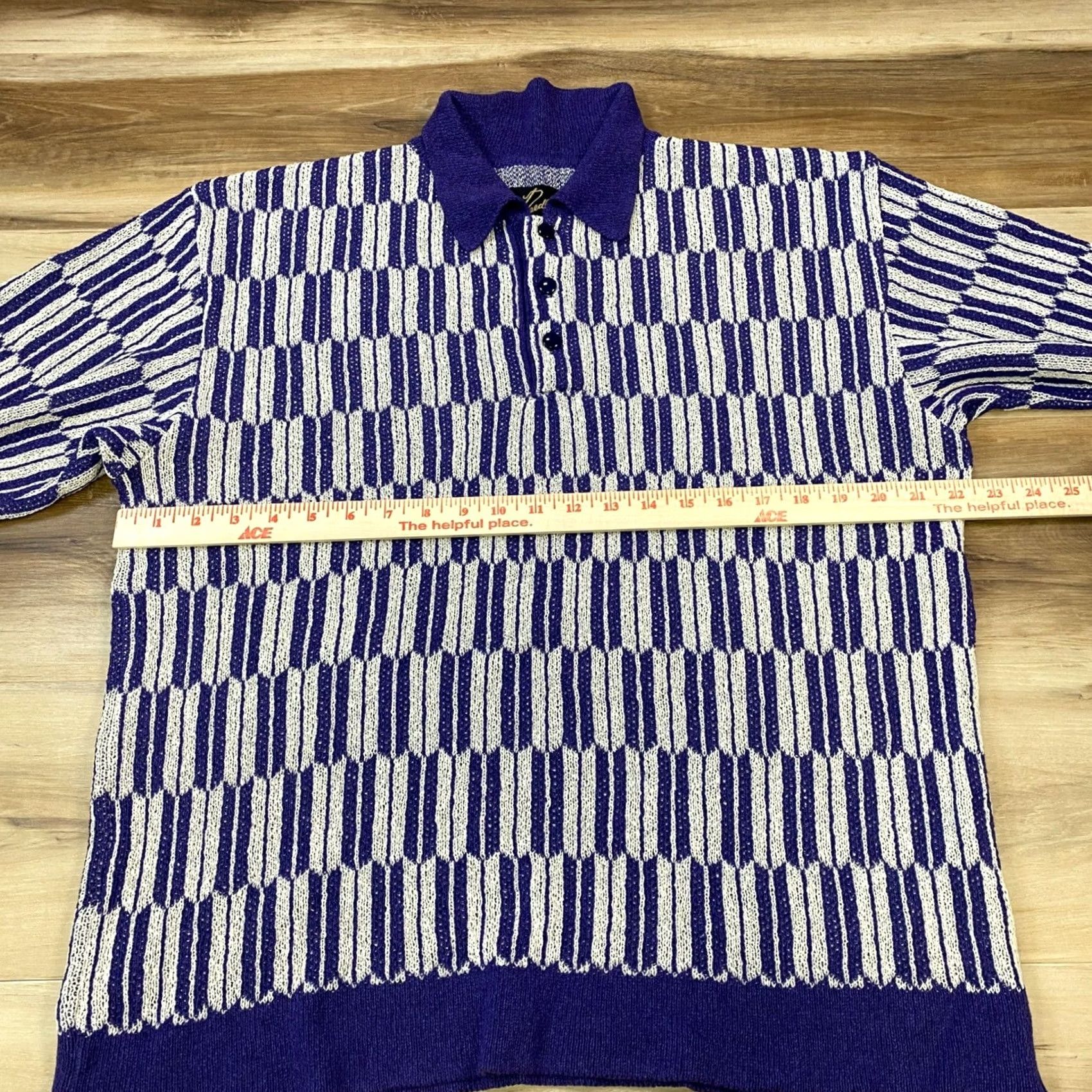 Needles VINTAGE Needles Knit Polo Mens M Purple White Geometric Nepenthes Japanese Paper Heritage Short Sleeve Collarless 43 in Chest Mens Regular Size M Size US M / EU 48-50 / 2 - 7 Thumbnail