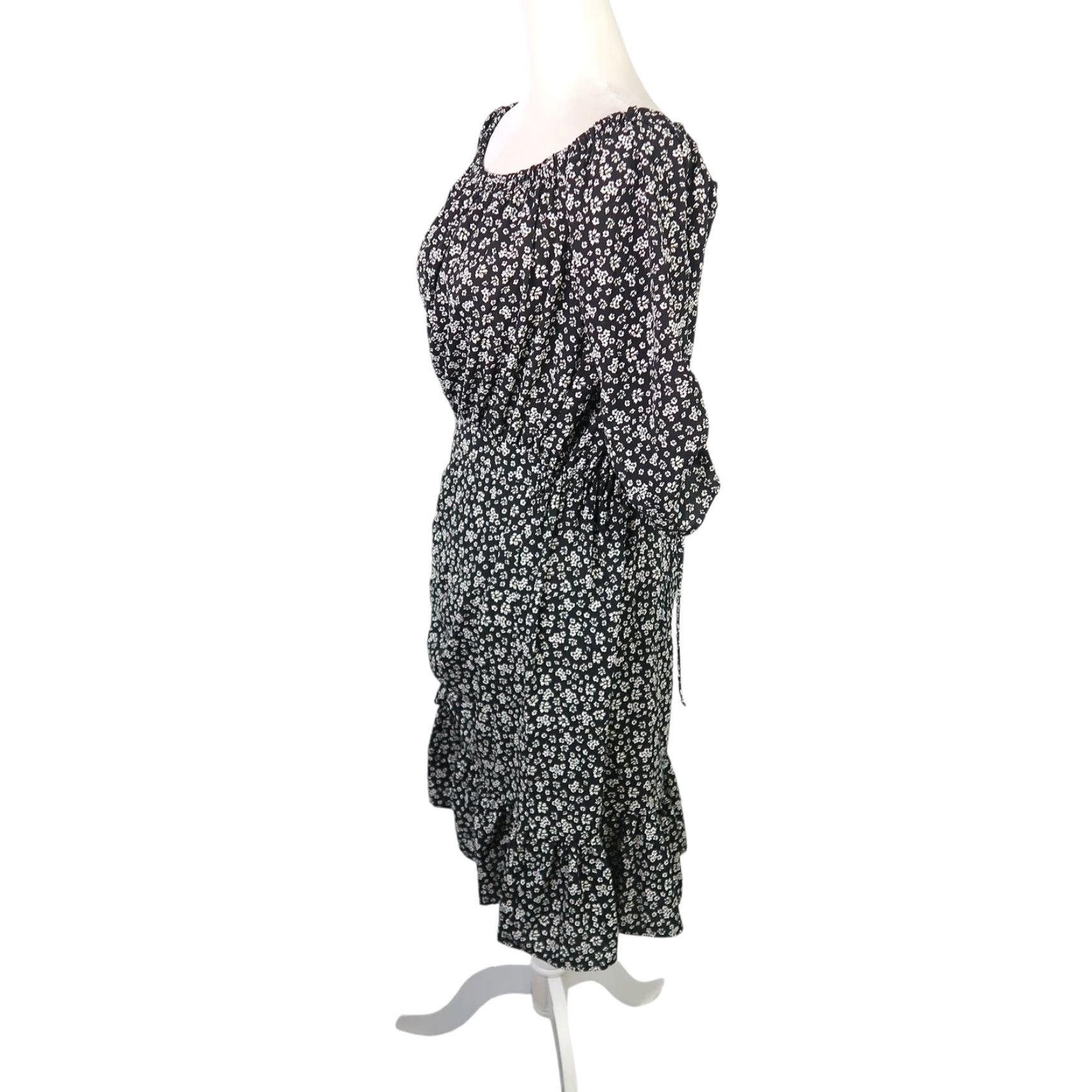 Zara Zara Off the Shoulder Mini Dress Floral Black White Women M Short Casual Spring Summer 36" Length Womens Size M / US 6-8 / IT 42-44 - 3 Thumbnail