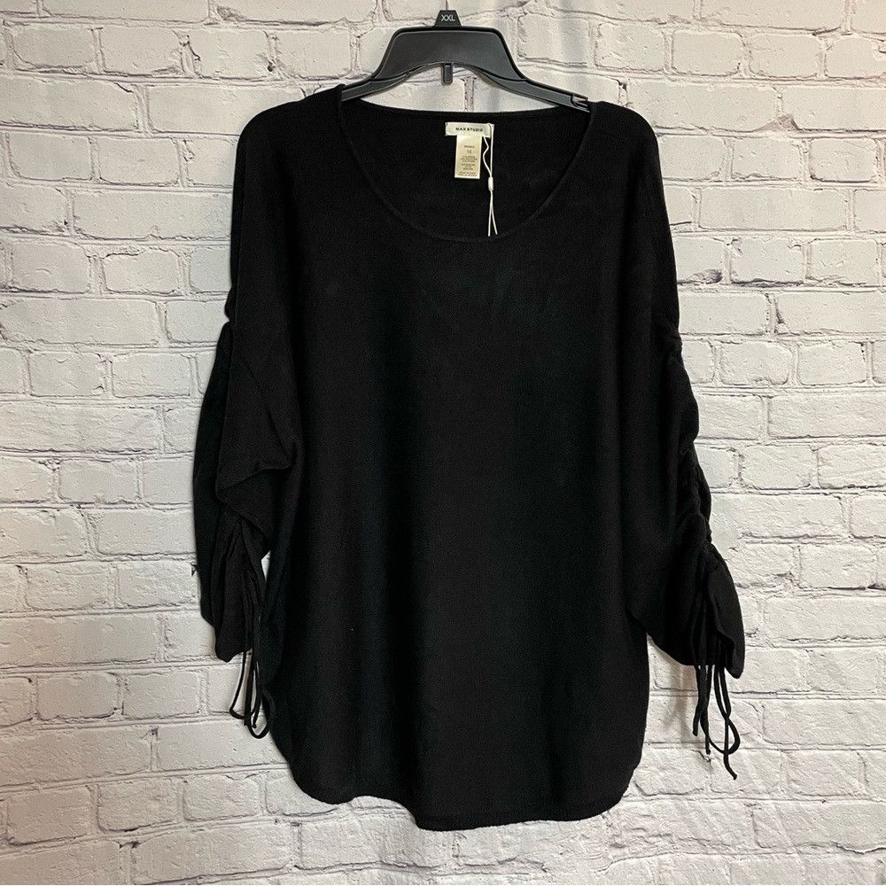 Other NWT New $118 MAX STUDIO Cinched Sleeve Curved Hem Black Swe Size XXL / US 16-18 / IT 52-54 - 3 Thumbnail