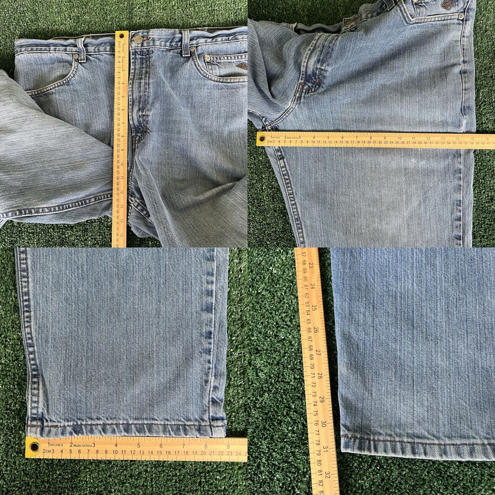 Harley Davidson VINTAGE Harley-Davidson Jeans Straight Leg Light Blue 39x31 Mens Denim Distressed 5-Pocket Biker Grunge 90s USA Men Size US 39 - 10 Thumbnail