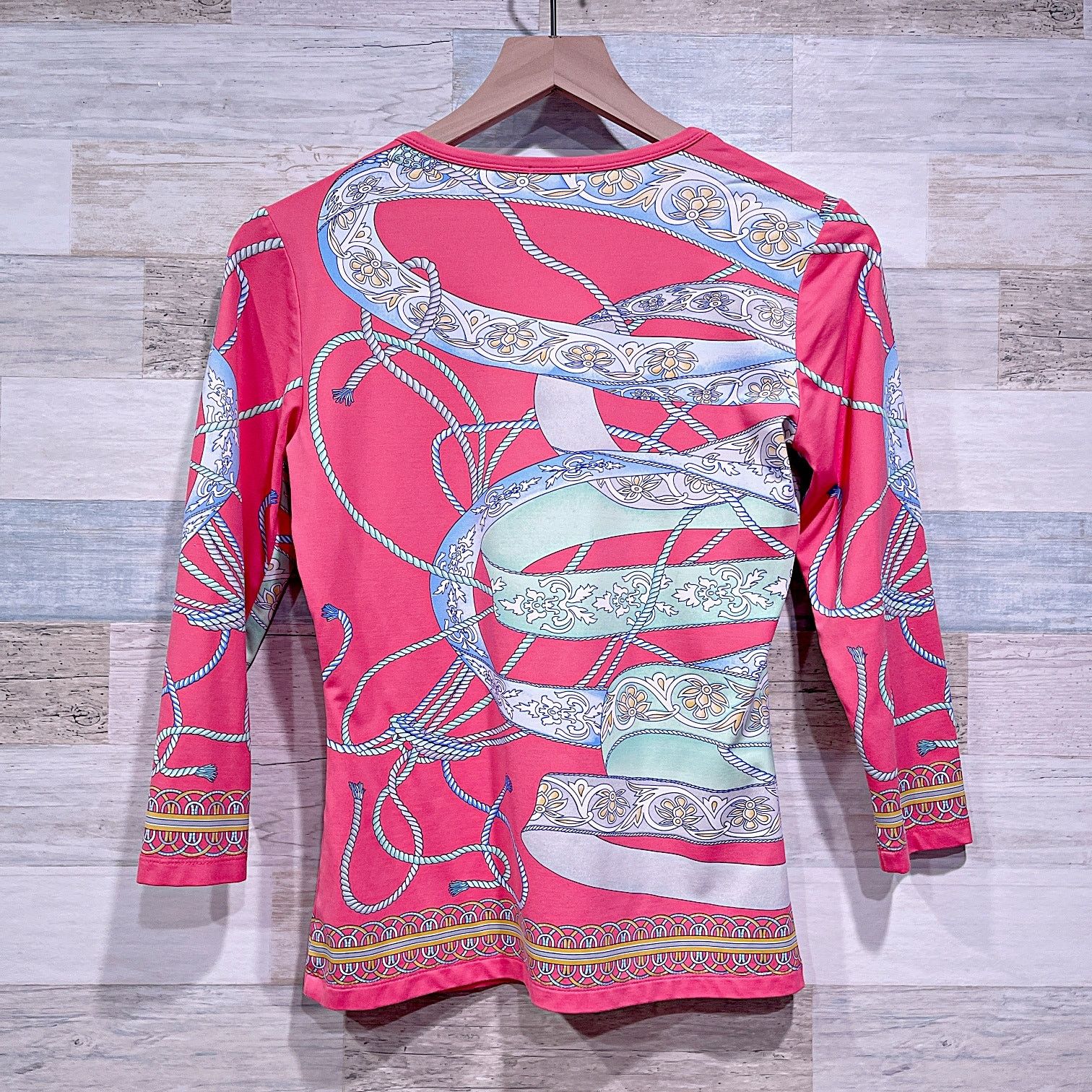 J.McLaughlin J MCLAUGHLIN Ribbon Rope Print 3/4 Sleeve Top Catalina Nylon Size XS / US 0-2 / IT 36-38 - 4 Thumbnail