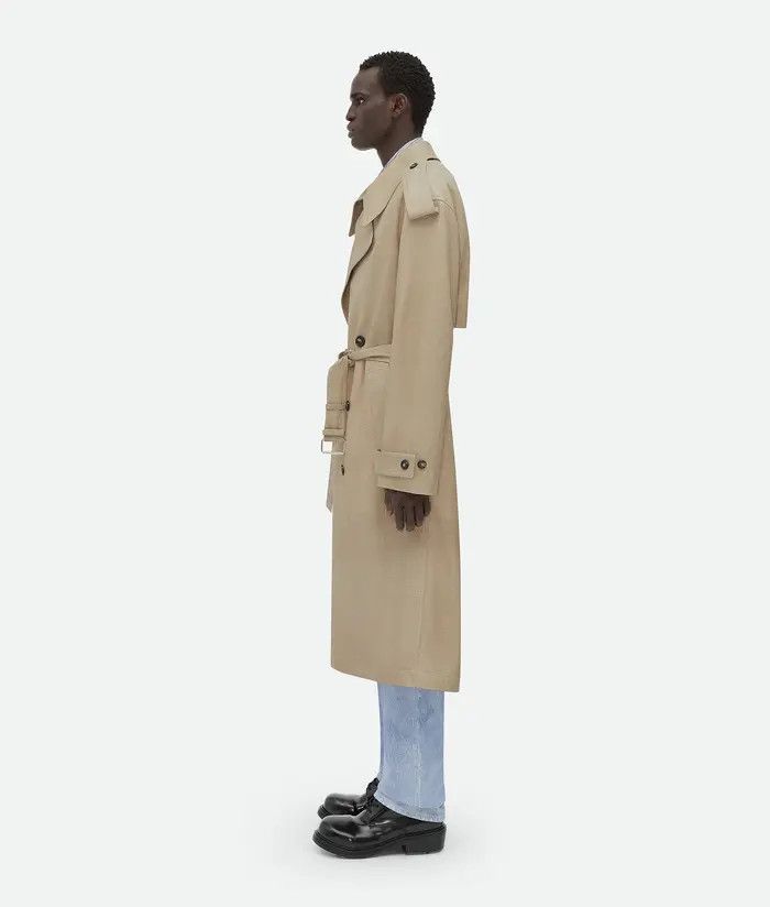 Bottega Veneta o1w1db10525 Printed Leather Mouline Twill Trench Coat Beige Size US L / EU 52-54 / 3 - 2 Thumbnail