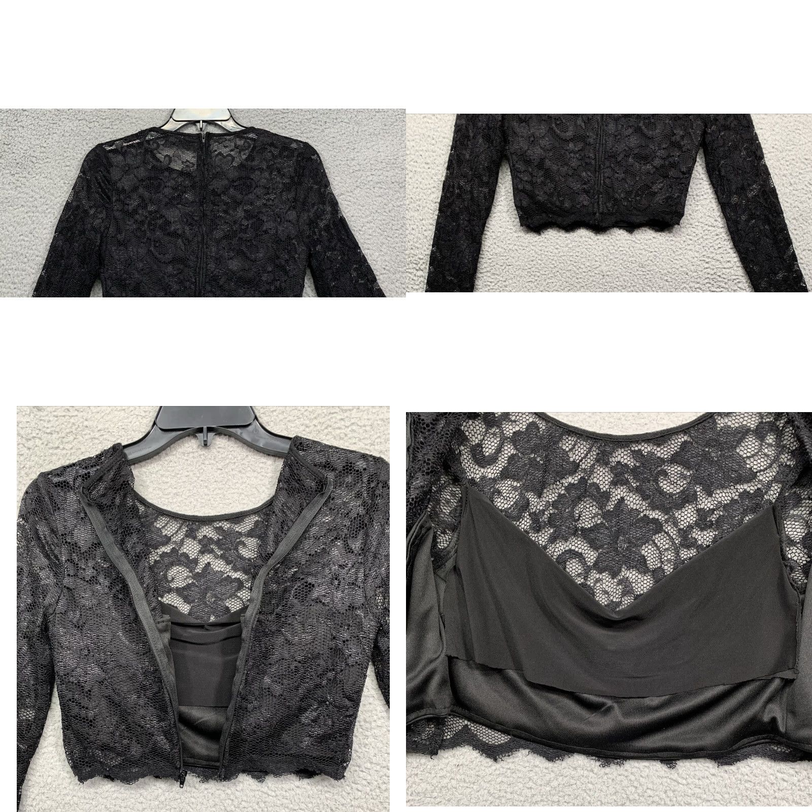 Vintage B Smart Misses Cropped Lace Top Size 3 Black Lined Zipper Hand Wash Stretch Blouse Tee Shirt Cropped Lace Top Black Zipper Womens Girls Teens N/A Size XS / US 0-2 / IT 36-38 - 8 Thumbnail