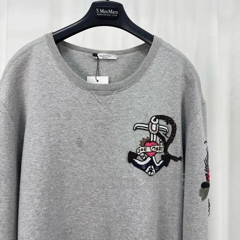 Valentino Valentino Gray Cotton Embroidered Long Sleeve Sweatshirt . Size US L / EU 52-54 / 3 - 3 Thumbnail