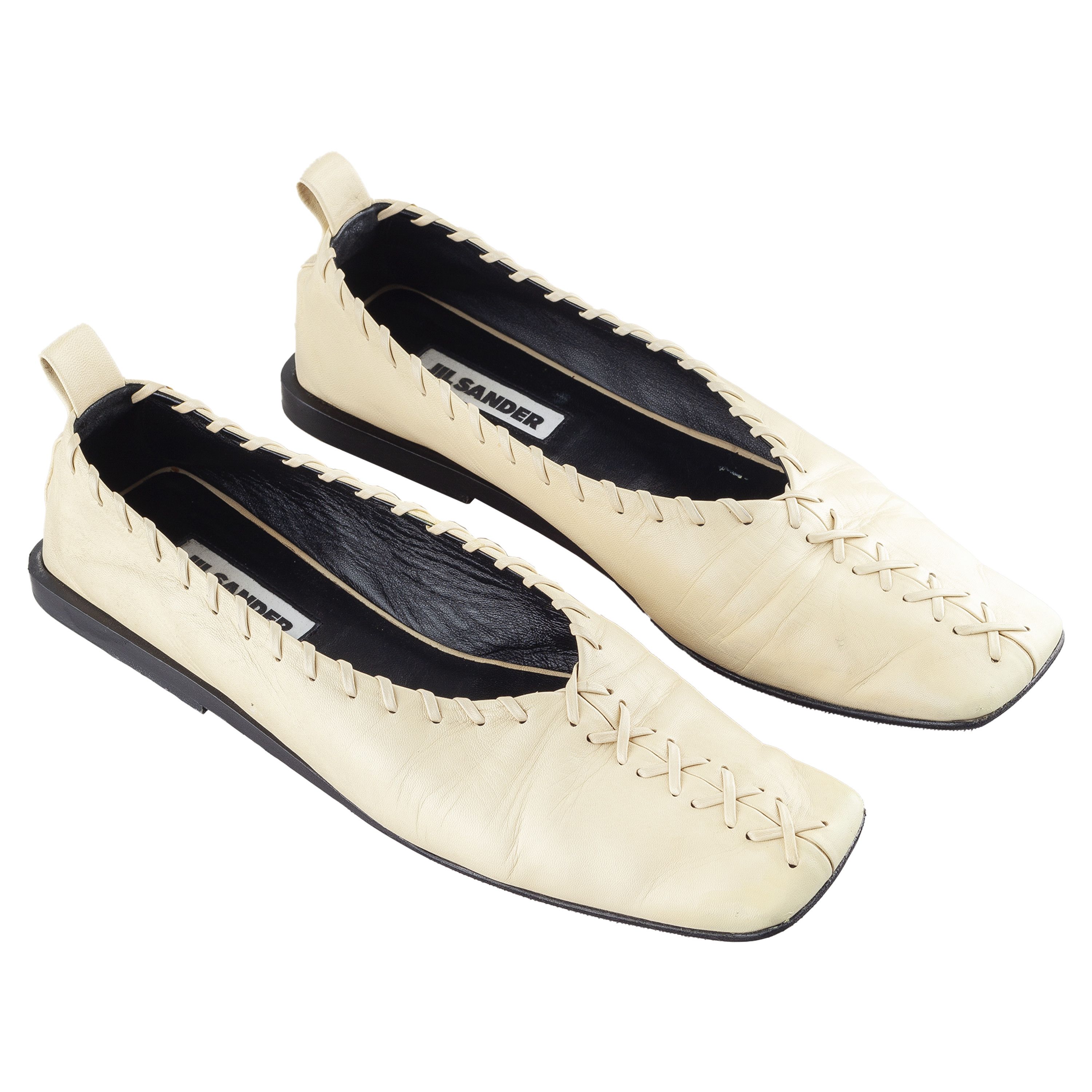 Jil Sander JIL SANDER Leather Ballet Beige Flats (39 IT/40 EU) Size US 9 / IT 39 - 1 Thumbnail