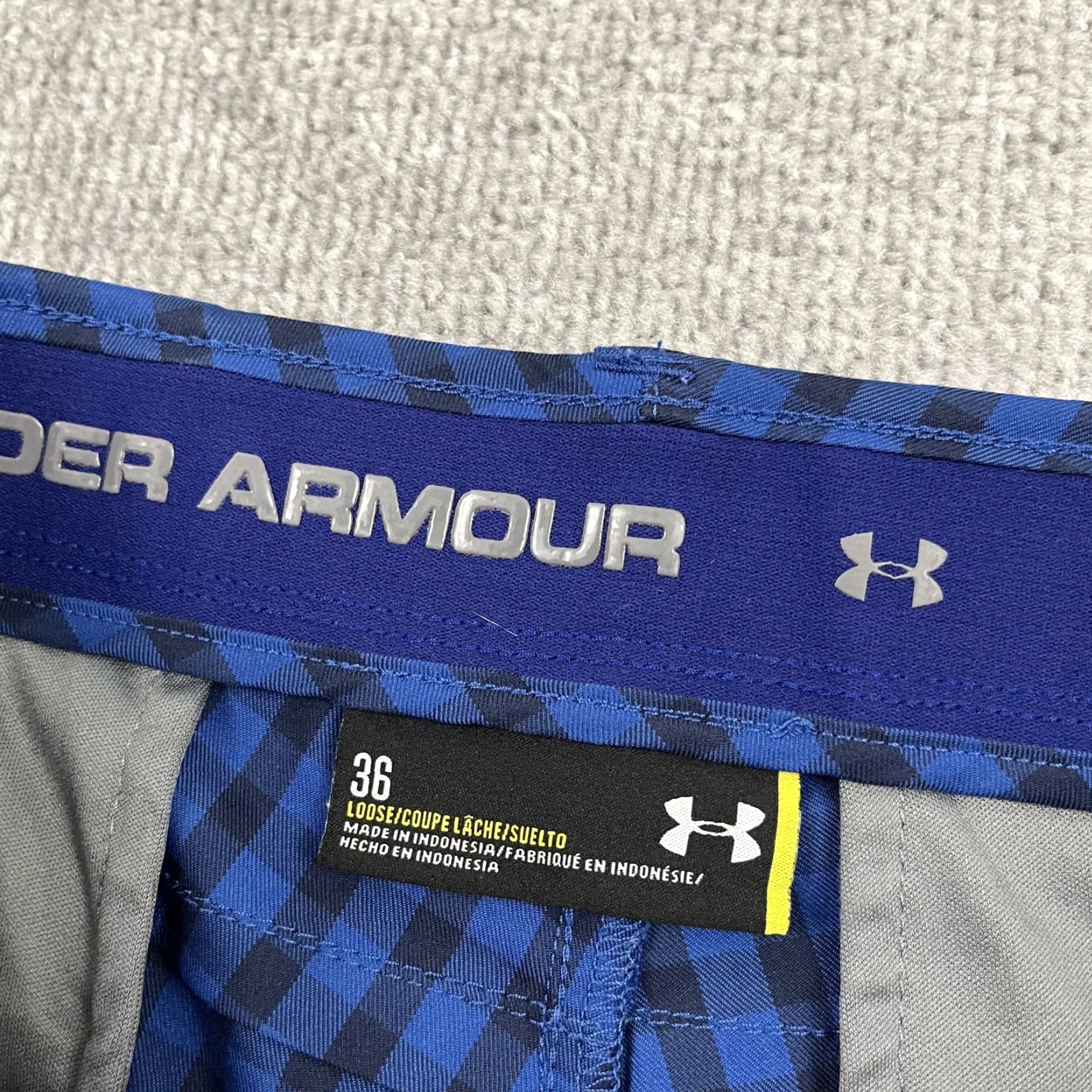 Under Armour Under Armour Chino Shorts Mens 36 Regular Blue Plaid Check 11" Inseam Pockets Belt Loops Zip Front Flat Front Sport Golf Size US 36 / EU 52 - 3 Thumbnail