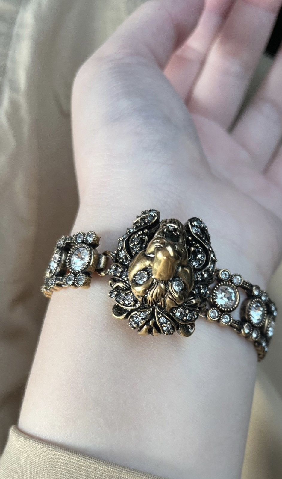 image of Gucci Lion Crystal Bracelet in Dark Gold, Men's