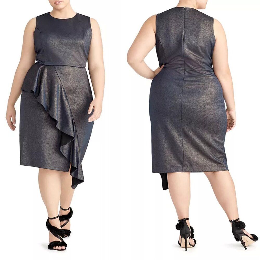 Other NWT New $139 Rachel Roy Augustine Metallic Ruffle Dress Siz Size 4XL / US 24-26 - 1 Thumbnail