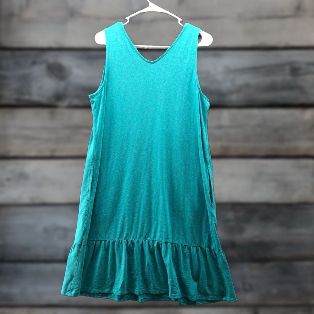 J. Jill J. Jill Flounced Hem V-Neck Sleeveless Dress Womens M Teal Midi Knit Pullover Size M / US 6-8 / IT 42-44 - 1 Thumbnail
