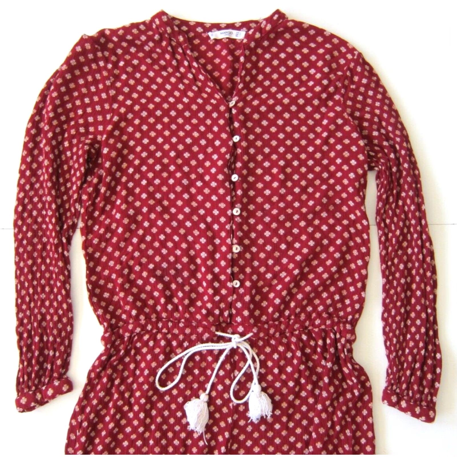 Mango Mango Casual Short Sleeve Jumpsuit Romper 100% Rayon Floral Red XS Women Size XS / US 0-2 / IT 36-38 - 7 Thumbnail