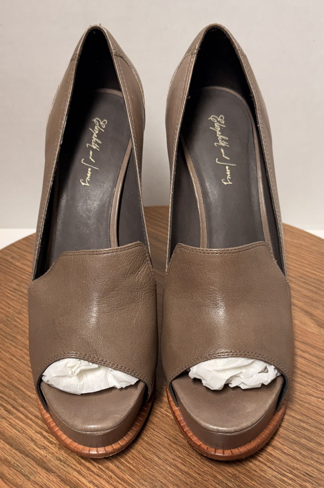 Elizabeth and James Elizabeth and James E-Mae Taupe Block Peep Toe Slip On Heels Size US 10 / IT 40 - 1 Thumbnail